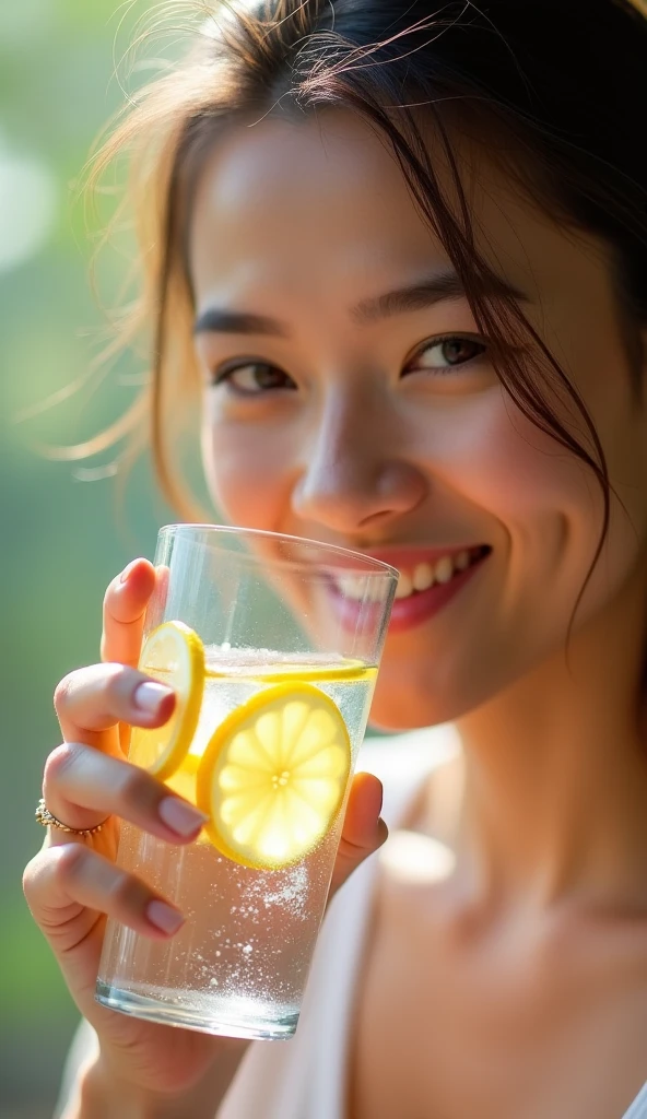 Beauty drinking lemon sour