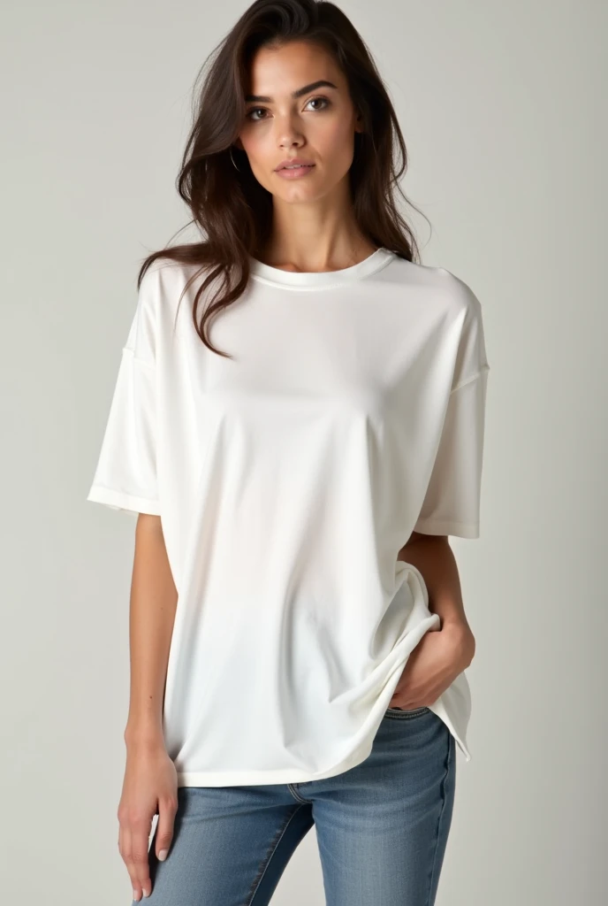 a woman wearing a white t - shirt and jeans, white t-shirt, white t - shirt, white tshirt, dressed in a white t-shirt, dressed in a white t shirt, white clothing, white clothes, casual white garment, white shirt, plain white tshirt, white top, wearing a t-shirt, t - shirt, t-shirt