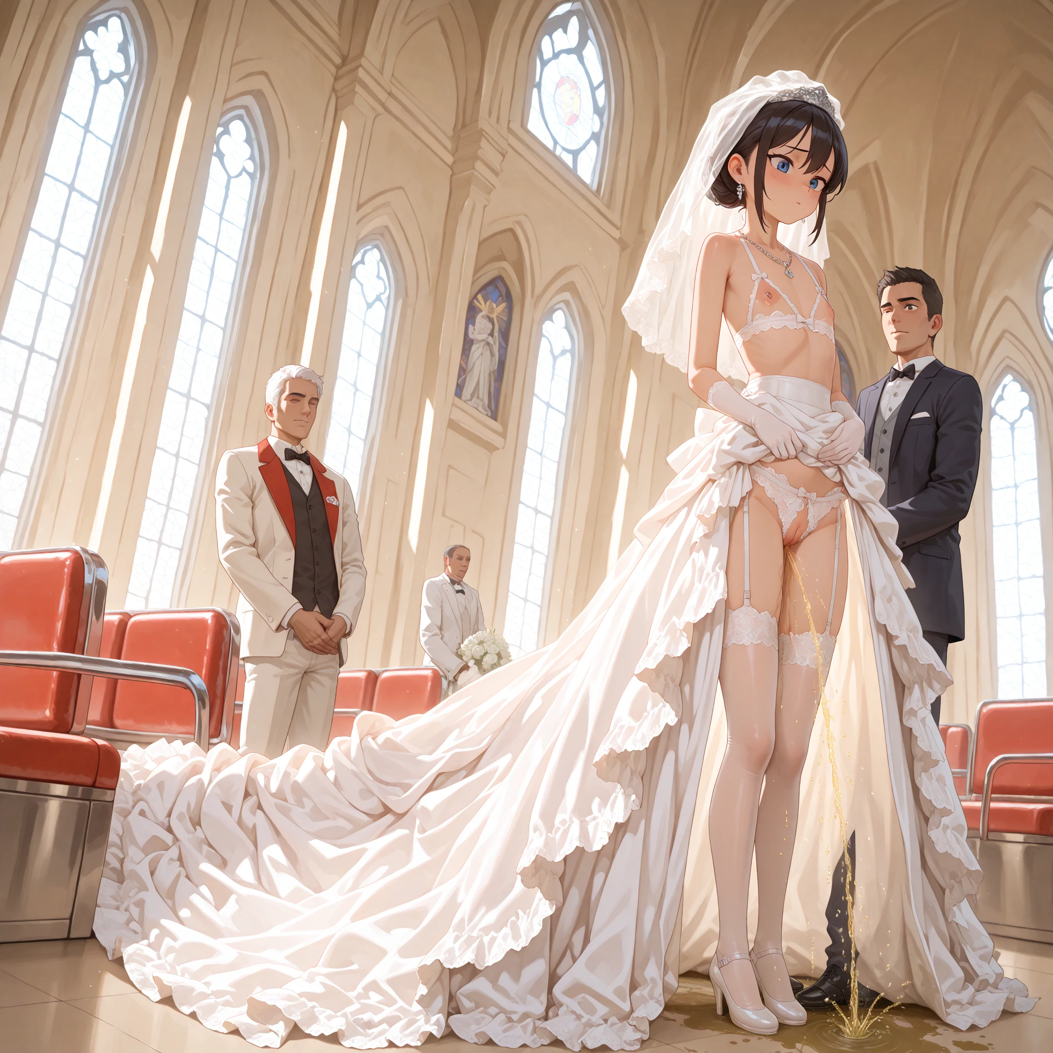 (CeilingShot from Below:1.28), White and Blood Red, (Masterpiece 8K TopQuality:1.2) (ProfessionalPhoto:1.37) ExtremelyDetailed (((KAWAII girl with HUGE boobs:1.37)) in (WHITE Lace Wedding MiniDress:1.28)) detailed (Delicate Lace textures), (Detailed(Distant Elaborate Stainedglass Background:1.37) (Tyndall Effect) (Oodles Dazzling NeonColor Particles:1.32)) BREAK ((ZoomLayer, BokeH))PerfectLighting, (((NOGIZAKA FaceVariations))), Extremely Detailed (very KAWAII Face), Childish CaptivatingGaze Stunning ParfectEyes ElaboratePupils with (SparklingHighlights:1.28), Radiant PearlSkin with Transparency . { (Dynamic Joyful expressions LifeLike Rendering:1.4) | (:d) }, (Acutance:0.8) . Legs up (nipple:-1.28) (Pussy:-1.28) (Extra limbs:-1.38) (SFW)