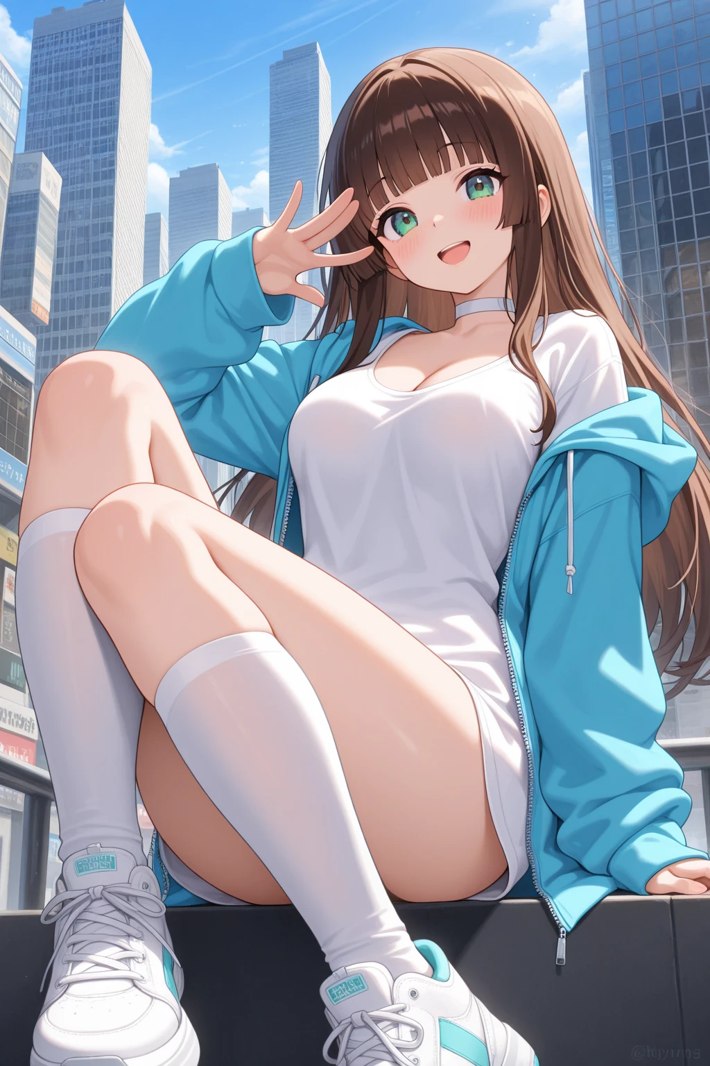 (masterpiece、highest quality、High resolution、realistic pictures、real looking skin:1.1), (She is wearing a tight gray knit minidress with long sleeves。.:1.5), (There is a small gap in the chest of that dress.、I can see the cleavage.:1.5), 1 Japanese woman, beautiful eyes, shining eyes, brown hair, medium long hair, OL, (少し足を開いてベンチに座りパンティーをI々I&#39;Iはそれを人に見せています:1.8), (I々Pants are clearly visible when viewed from the front:1.5), (both hands are on the bench: 1.5), (brown knee-length boots:1.5), (fancy pattern panties: 1.5), (provocative and grinning expression:1.5), (The location is an amusement park bench..:1.5), NSFW