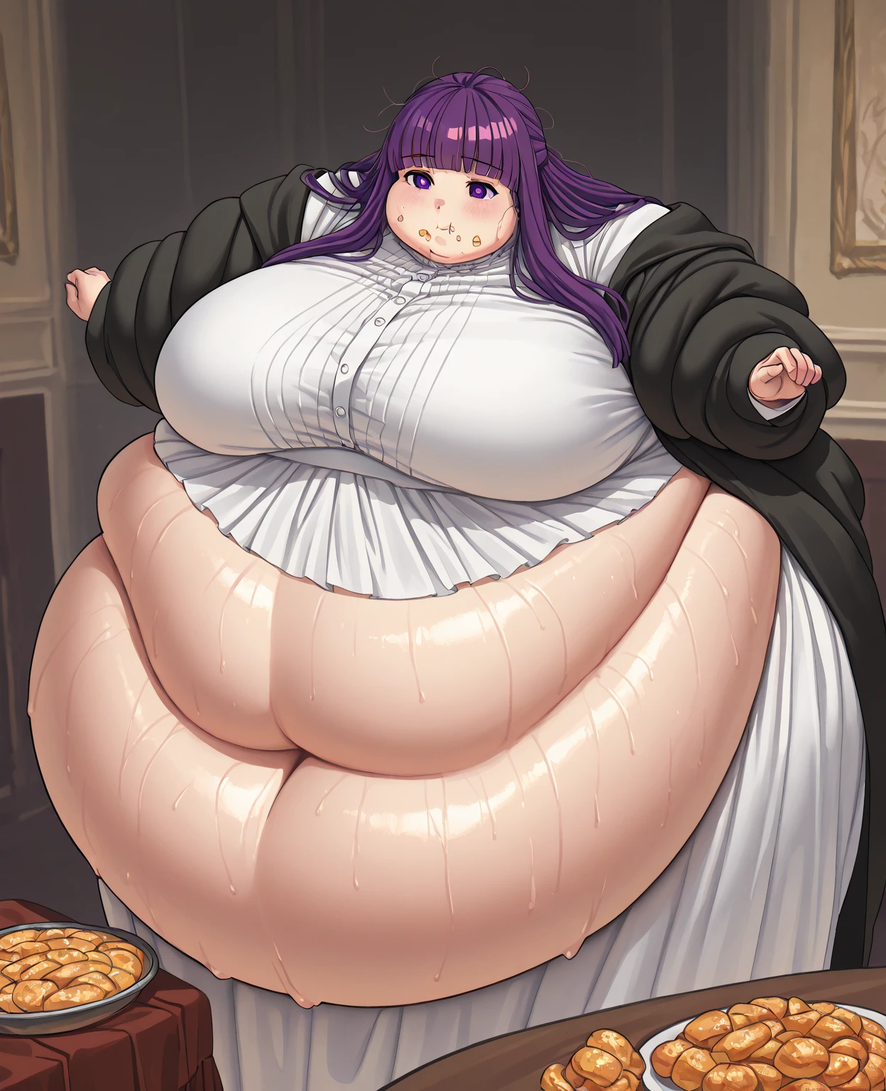older woman in her 30s, with pink hair and a tall, curvy body, breasts big, in this, (work of art, best qualityer:1.2) wearing the legendary great black dress of the mystical sorceress, Big witch hat, pregnant, standing alone, alone, pink massive hair