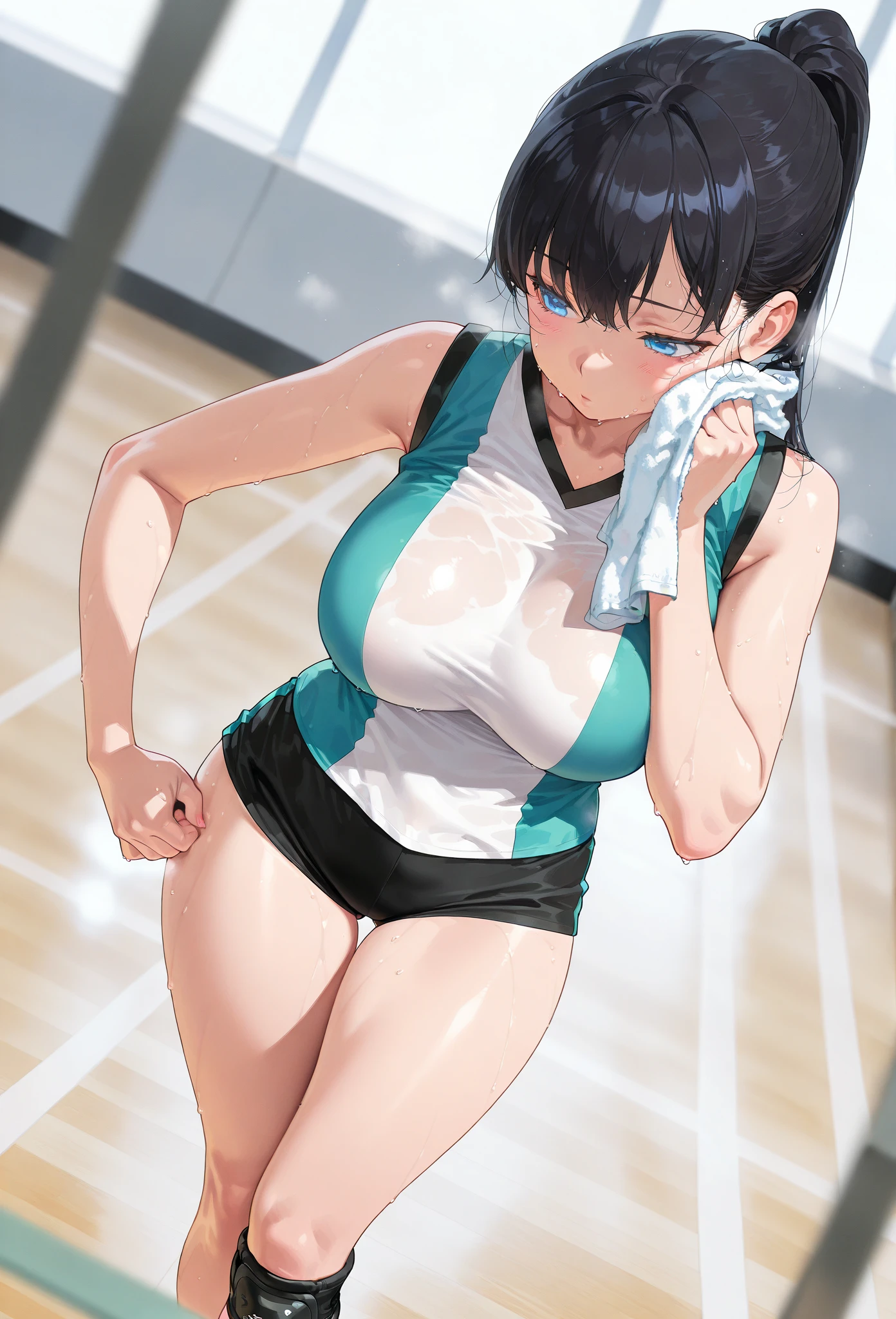 In the changing room、A girl changing into a competitive swimsuit On the way to change clothes Upper body naked
