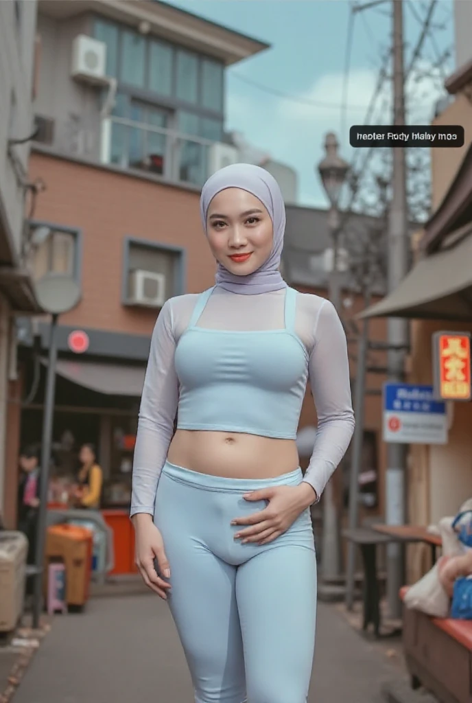 (shy smile), pasmina hijab, masutepiece, High quality, UHD 32K, Realistic face, bright skin, hyper realism , A beautiful Malay Lady, 18 years old, (puffed big breasts, small tits, round hips), perfect body, look In front at the camera, wearing unzip grey hoodie, , seductive pose