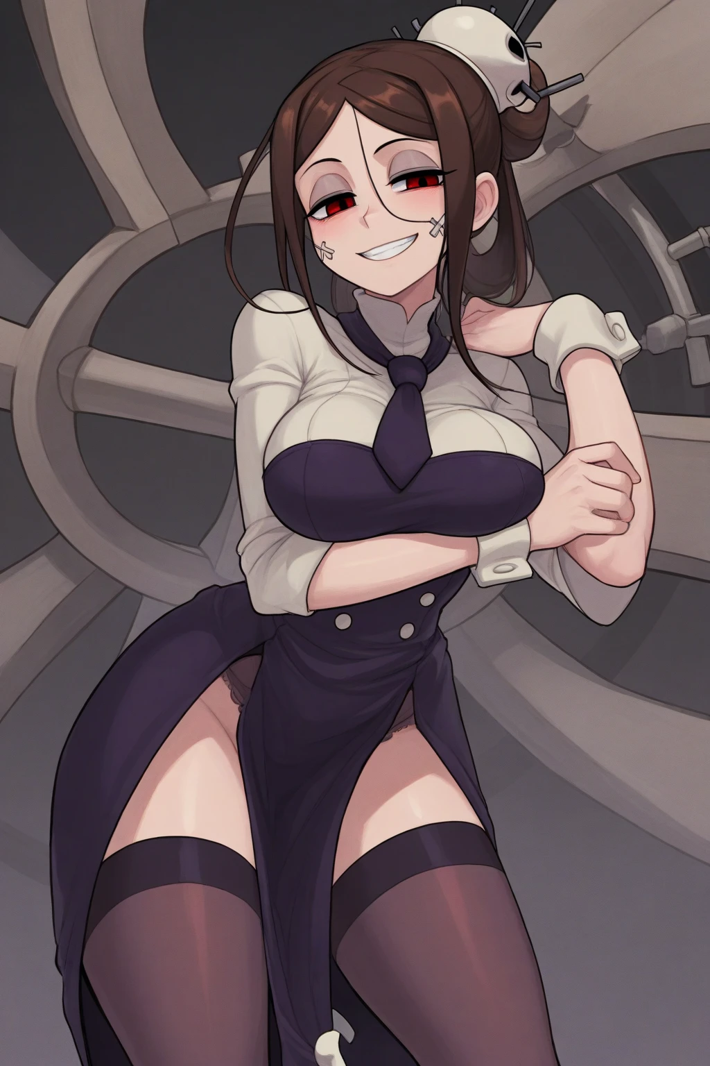 masterpiece, best quality, standing, solo, 1girl,
<lora:Rougecos:1.1> rouge-cosplay, rougecos, bodysuit, black bodysuit, white gloves, gloves, elbow gloves, sleeveless, strapless,bare shoulders, cleavage, covered navel, high heels, high heel boots, boots, thigh boots,
<lora:kamado_nezuko_offset:1> kamado nezuko, bit gag, gagged