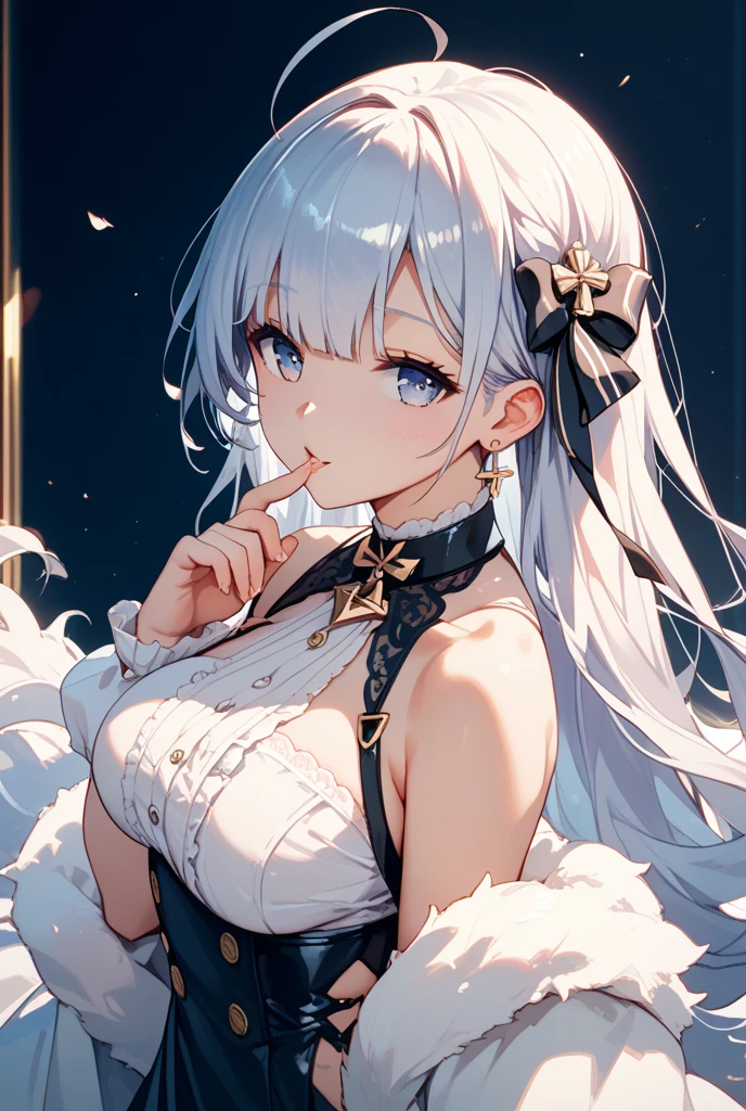 (High quality) (best quality) (A woman) (correct physiognomy) (perfect pupils) (perfect eyes) woman Human-sheep hybrid, deep white hair, long and fluffy, two Sheep ears coming out of her head, Red eyes, sensitive lips, feminine appearance, soft facial features, thin eyebrows, soft skin, rosy cheeks, rosy lips, silky eyelashes, dreamy expression, middle age, youthful clothing, sweatshirt with print sheep, photo illuminated by sunlight, Woman lying in her bed.
