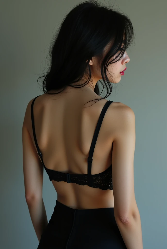 Best quality, masterpiece, ultra high res, (photorealistic:1.4), raw photo, 1girl, waist up, deep shadow, dark theme, cinematic, beautiful girl, beautiful eyes, turned back