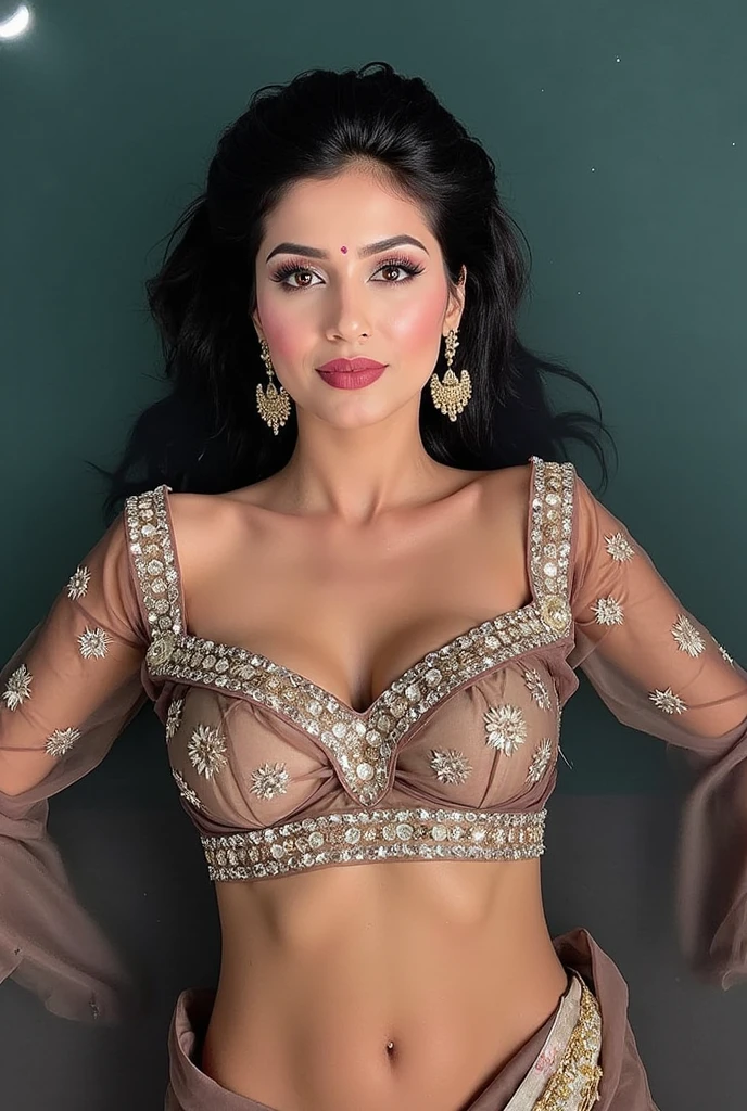 8K, ultra high detailed, beautiful 30 yo Tamil girl (shy smirk:1.4), in RAW, Best quality, high resolution, masterpiece: 1.3), beautiful dutch teen queen in hijab showing cleavage in sexy bellydancer, Masterpiece, Soft smile, choker