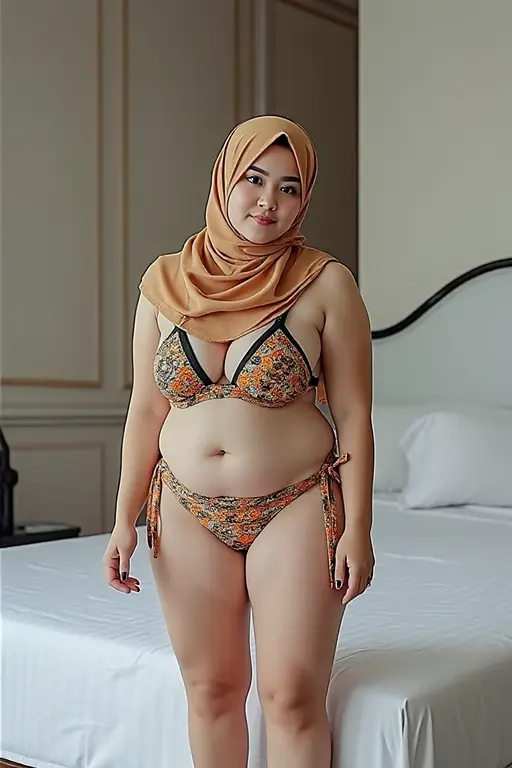 ((Chubby)), ((Straddling)), "Naked Lingerie Bra" ((Hijab Stylish)), (Malaysia female), age 15 years old, 8K, photottorialism, G-String, ((RED LIPSTICK))