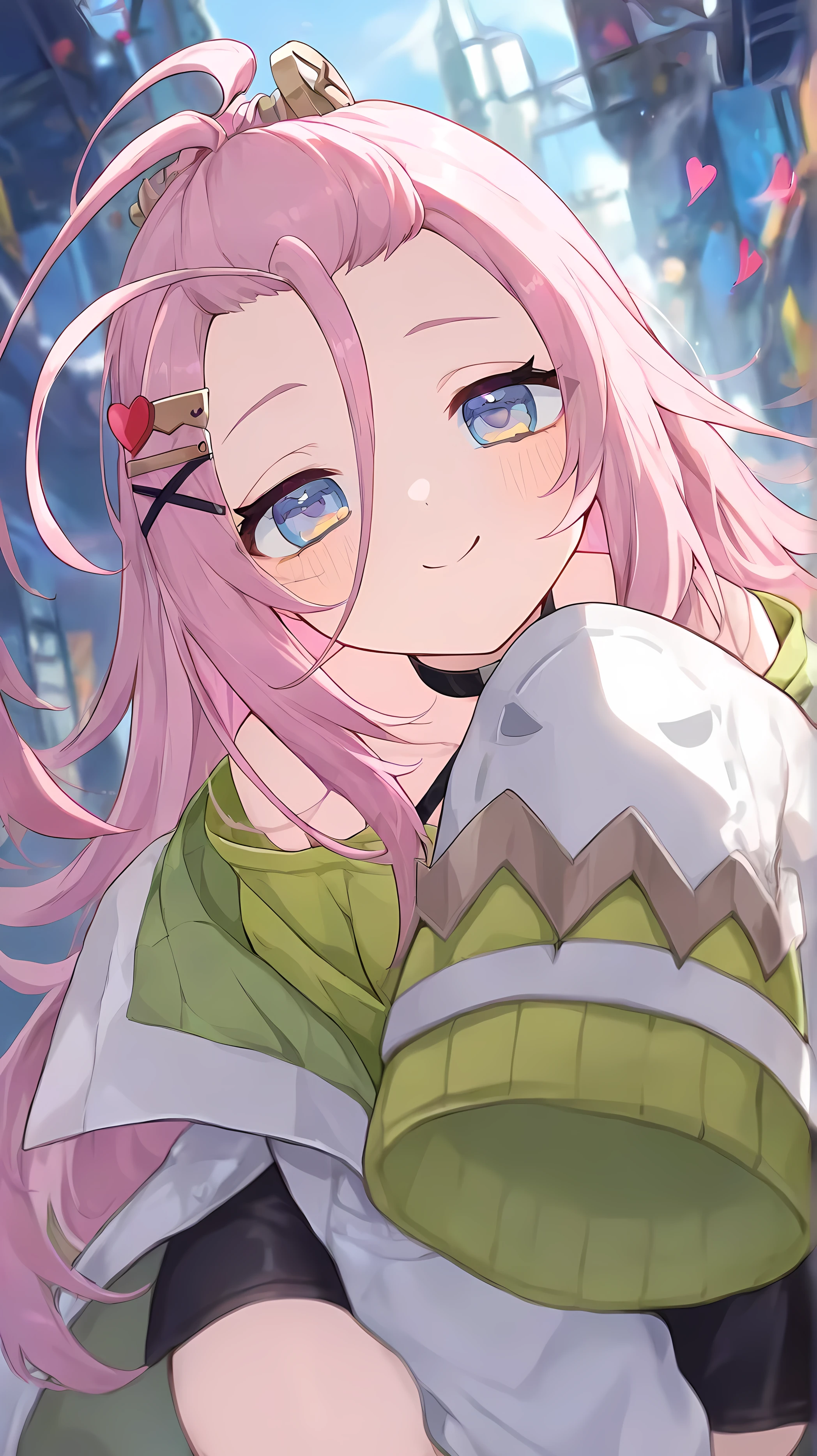 score_9, Score_8_up, Score_7_up, Score_6_up, Score_5_up, Score_4_up, Source_authentic, masterpiece, best quality, amazing quality, very aesthetic, high resolution, ultra-detailed, absurdres, newest, scenery,(depth of field:1.5),
(super fine illustration,professional quality,ultra high res), beautiful detailed eyes,
(high brightness),
break
aino \(genshin impact\),
pink hair,long hair,hair ornament,white coat,sleeves past fingers,sleeves past wrists,blue eyes,
coat,very long hair,long sleeves,dress,closed mouth,hairclip,heart,choker,blush,ahoge,
((extremely detailed background)), Lots of elements in background,((super-detailed background)),robot, machine, room, factory, ((8K wallpaper)),
1girl,
cheerful smile, Glossy eyes, Animated, , , Glossy skin Thighs, , ideal ratio body proportions,
(Cute Illustration: 1.3), (High Saturation: 1.3), Cute face and eyes, Dynamic lighting,
looking at viewer, (dynamic angle: 1.2),