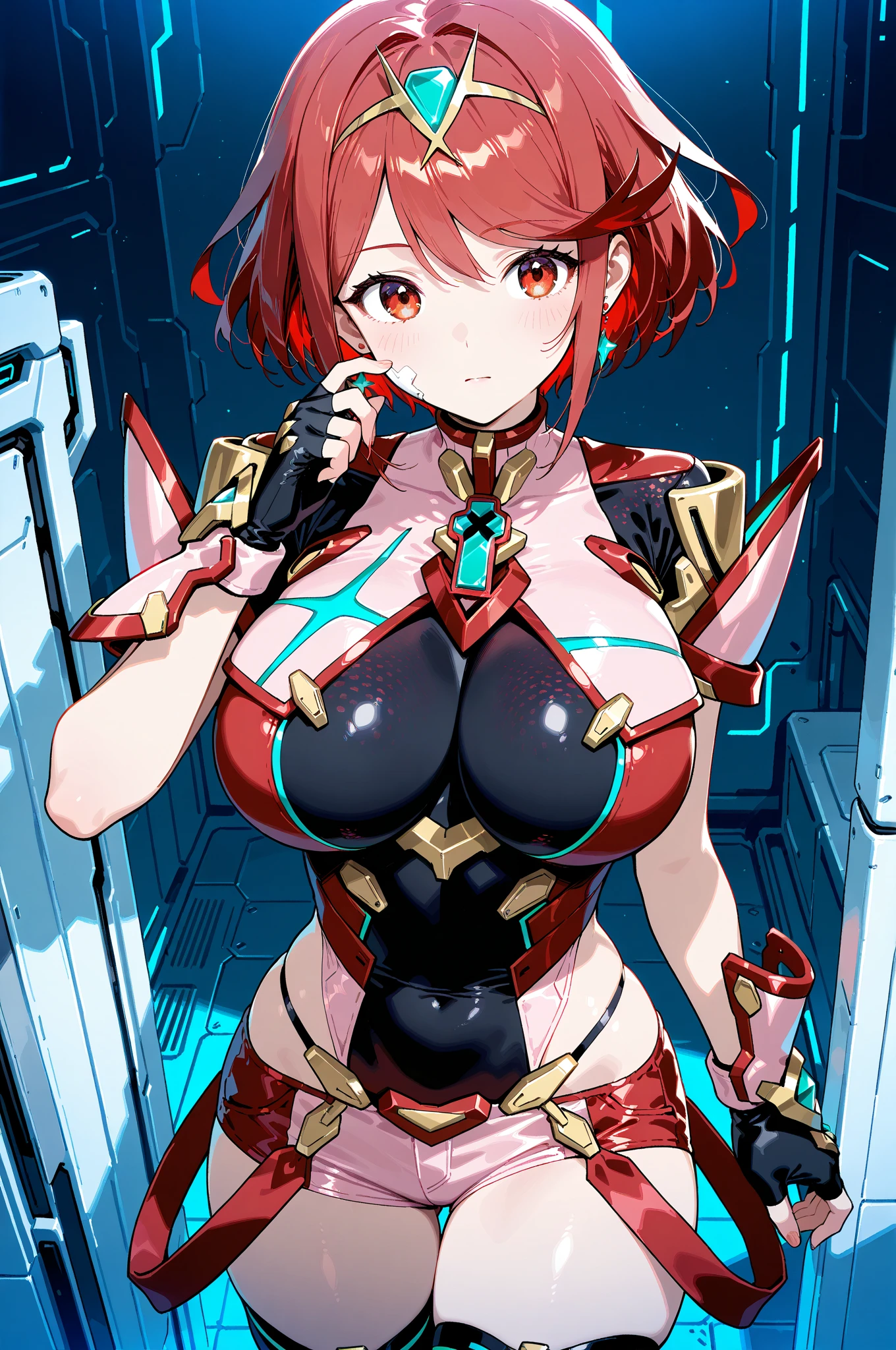 ((Highest quality、masterpiece、anime style、best quality、high resolution、8k、detailed、ultra-detailed:1.3))、Long legs、Sharp focus:1.2, Beautiful woman with perfect figure:1.4、(Smiling:1.2), double eyelid、30-year-old female、Sexy pose、((((Close your mouth、One Woman、Bikini Armor:1.5))))、movement,Dynamism、Fighting Pose、Her hairstyle is long and permed、Hairstyle: vertical rolls、The background is a futuristic city
