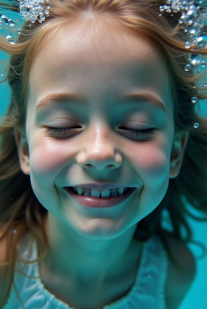 foreshortening, profundidade de campo, master part, best quality, gatinho, brown hair, olhos castanhos, underwater, bolha de ar, sozinho, Olhando para o Viewer, school school swimsuit, swimming, luz solar fraca,