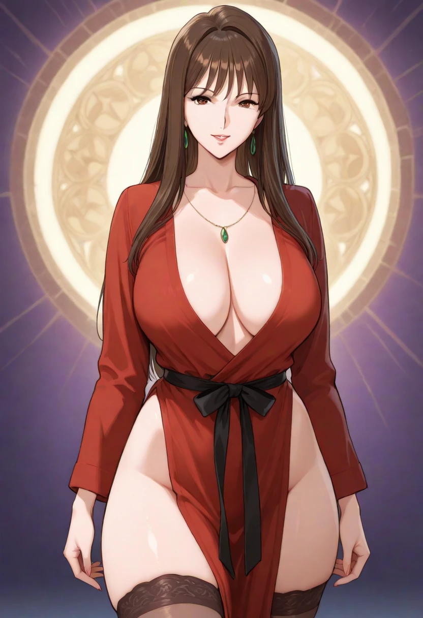 RisaHamazak1, brown hair, long hair, brown eyes, hoop earrings, forehead, looking at viewer, skinny, slim waist, covered navel, fancy dress, elbow gloves, bare shoulders, cleavage, dance floor, party, date, night, window, gown, <lora:RisaHamazak1_UG_v1:0.8>