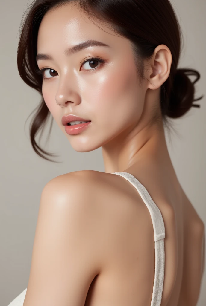 (Masterpiece, Photorealistic, Raw, :1.4), (Very Complex, :1.2), Close-Up, Cinematic Light, Sidelight, Ultra High Resolution, Best Shadows, RAW, Full Length, Woman in 20s, Wearing Swimsuit, Small Breasts, Japanese Woman, Dark Eyes, Short Cut, Downy Hair, Pores, Realistic skin, laugh wrinkles, no makeup, natural, slight crease on forehead,
