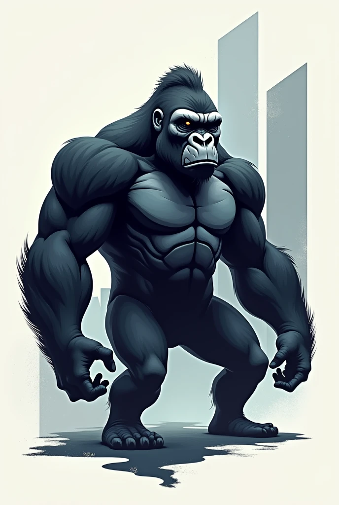 Black Gorilla mascot clapping his hands on his chest and with green eyes and a white background