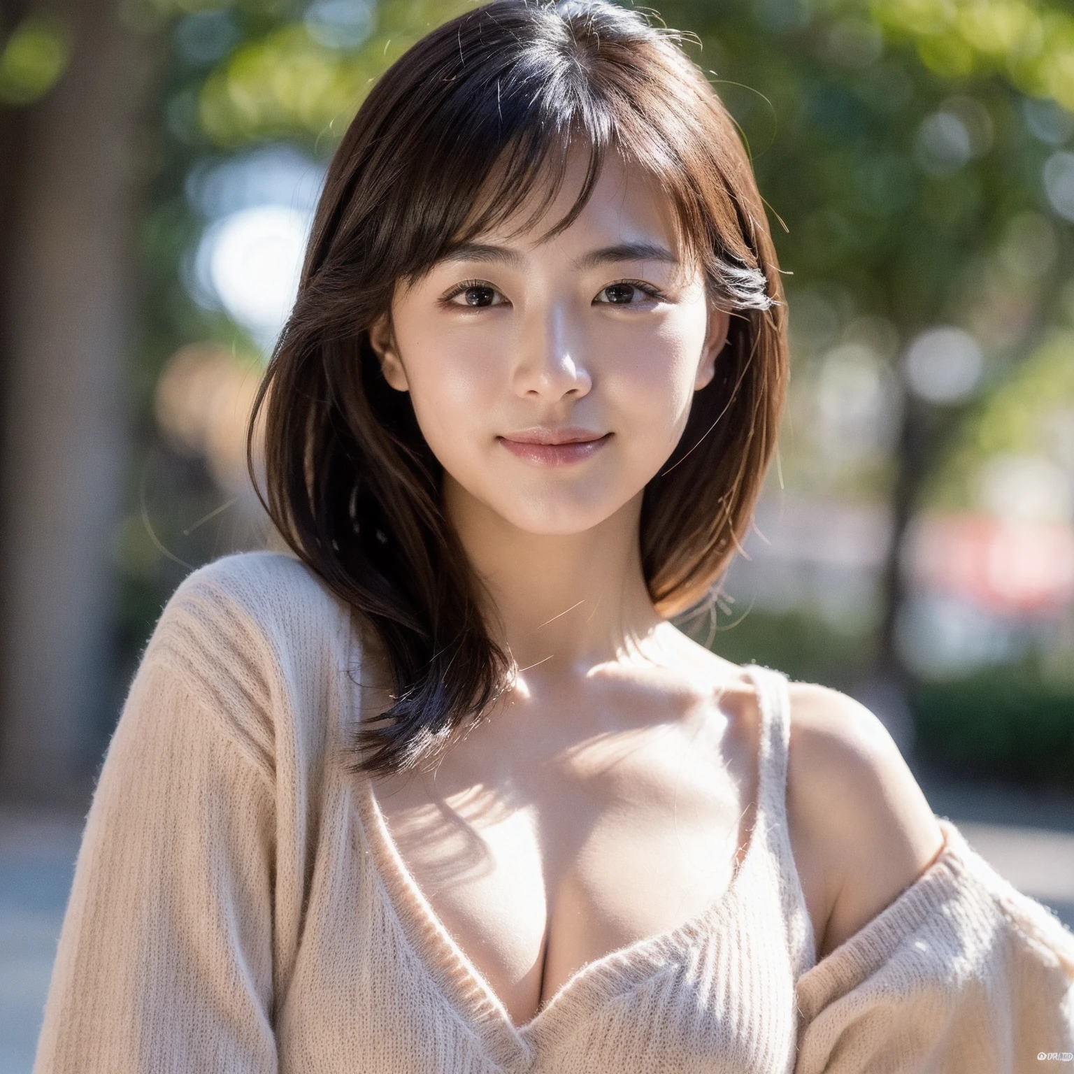 ((Highest quality, 8K, masterpiece: 1.3)), 1 female, Japanese, The beauty of slim abs: 1.3, (Hairstyle Casual, big: 1.2), Lace knitwear: 1.1, V neck design, Super Slender Face, , Perfect figure, Upturned chest, Delicate eyes, double eyelid, smile, room, RAW Photos