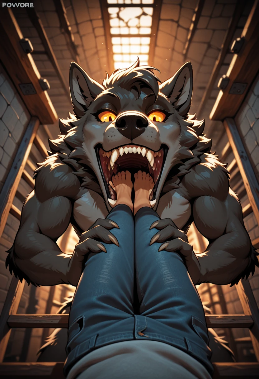 Low Angle Shot, Extreme Close-Up, portrait, Werewolf transformation, human, [werewolf: human:0.7], [arms: paws:0.7], fangs:0.8, female, [red human skin: fur: 0.5], [human face: snout:0.5], wolf nose, detailed fur, gradual fur, spread, shaking:1.1, crying, sweating, drooling:1.2, in pain:0.8, scared:0.8, confused:0.8, torn clothes:1.1, thick fingers through, deep night, darkness, WC, cabin, graffiti, scraps around, clothes scraps, (illustration, masterpiece, fantasy, deep shades, ultra detailed)