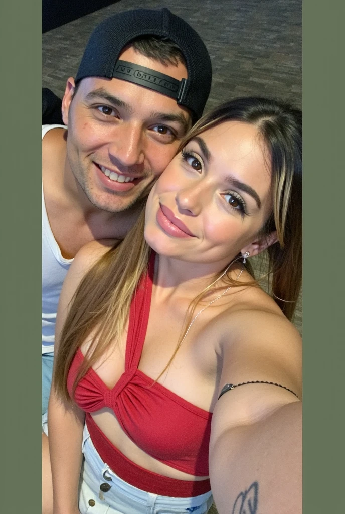 fotografia, foto de mulher bonita, modelo tirado selfie com o pai.