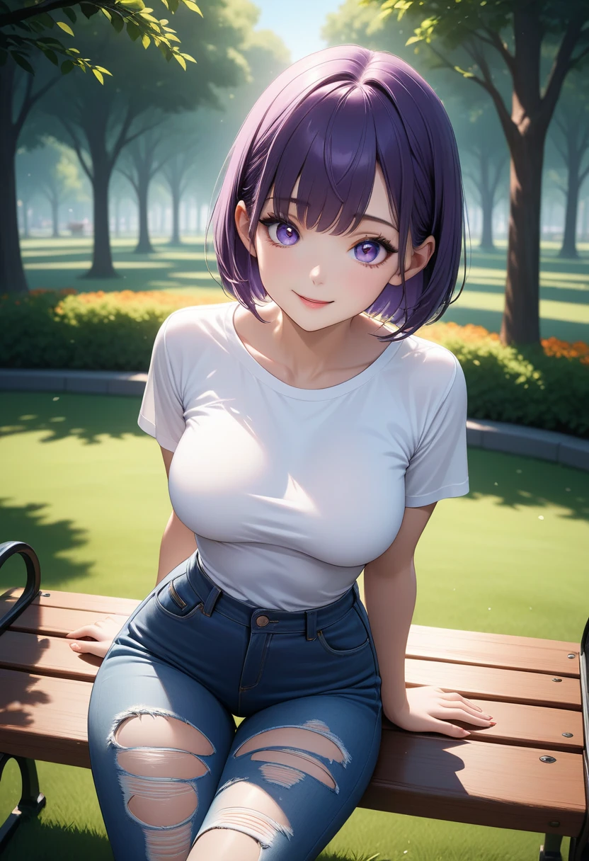 masterpiece (best quality, pixiv, professional, trending on ArtStation, trending on CGSociety),
full body standing pose (full body head to toe portrait),
home backyard (morning soft lighting, in a colorful anime world, in anime absurd context), 
white lingerie model wearing blue jeans chilling at home backyard (big eye tomboy, sensual sex-doll),
show her tits bigger than her head (flashing massive saggy breast, deep cleavage),
luxury plus size white color lace bra (see through bra, flashing protruding pink Areola, hard nipples), loose mom blue jean (old, jean shoulder strap), 
red purple pixie hair (boyish short hair, red purple color), 
perfect slender figures (graceful curves), no ads, no muscle wrinkle, no wrinkle, no fat, no muscle,
detailed big eyes (cute smiling eye bag, thick eye brow, eye half closed),
Detailed beautiful face (perfect face, cute face, chubby cheek, round chin, clear forehead, small mouth, thick lips, round head), 
2 arms (one hand per arm, five perfect slender fingers per hand), 
2 nice legs (slender),