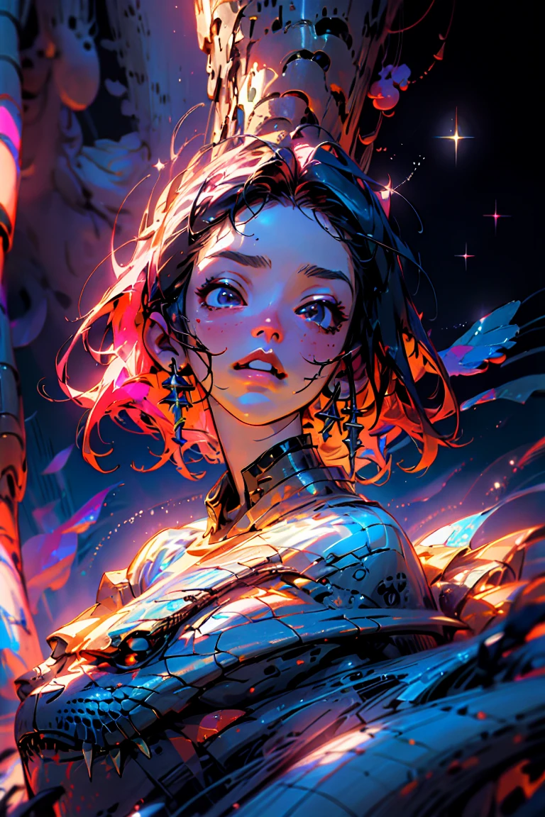 High Resolution, High Quality , Masterpiece .Hyper-realistic ink drawing with surreal colors, elements of absurdity in the style of Ross Tran featuring postal envelopes aflame as a reference to Roby Dwi Antono, letters, broken hearts, skulls, and a treble clef ascending into a starry sky, chiaroscuro lighting enhancing symbols of departed love, a moon adorned with eyes emitting an air of melancholy, atmospheric mood. 