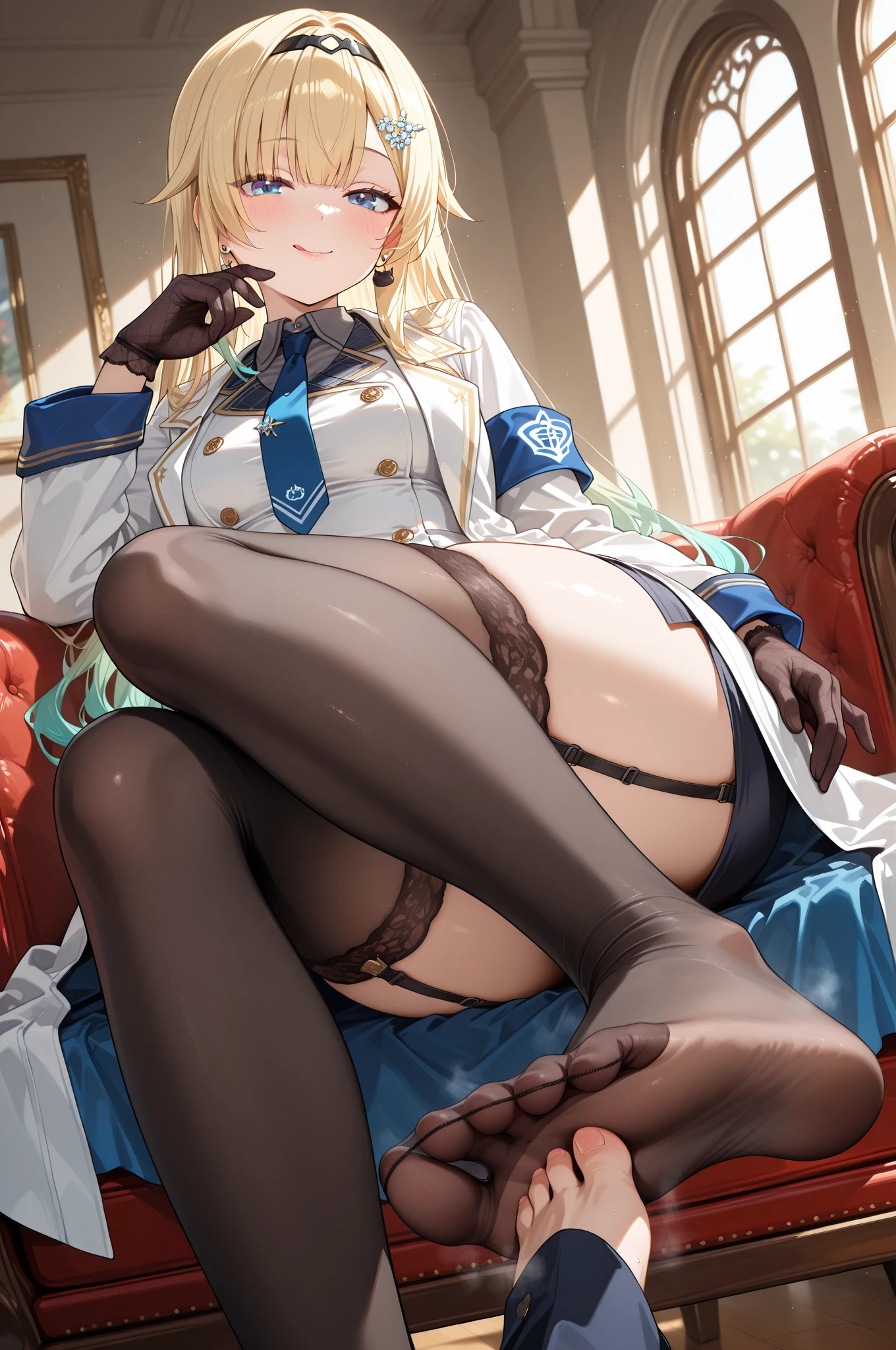 NSFW,guildgirl, guild girl, long hair, brown hair, (yellow eyes:1.5), braid, single braid, smile,sitting ,panty syot,up skirt,(((white lace panties under pantyhose))),
BREAK skirt, shirt, long sleeves, white shirt,black pantyhose, black skirt, vest, long skirt, yellow ribbon, ascot, yellow ascot,
BREAK indoors, guild,
BREAK looking at viewer, 
BREAK (masterpiece:1.2), best quality, high resolution, unity 8k wallpaper, (illustration:0.8), (beautiful detailed eyes:1.6), extremely detailed face, perfect lighting, extremely detailed CG, (perfect hands, perfect ???????),