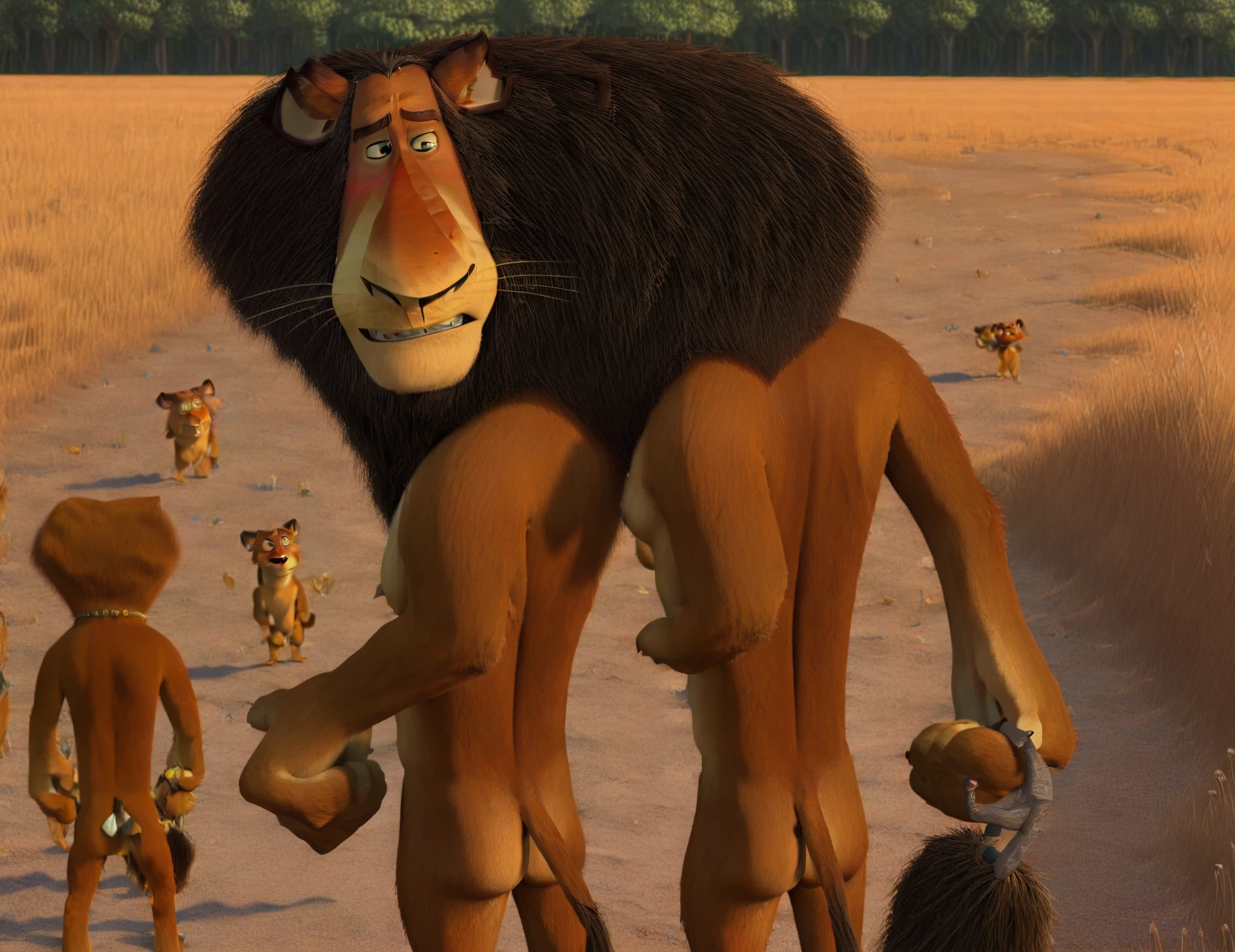 cartoon of a group of naked bears standing in a room, sfw version, four humanoid bears, vore art, full res, male centaur centaur chimera, full body close-up shot, three hairy fat cave people, screenshot from guro anime, vyverns, ( asaf hanuka ), cutesexyrobutts, fauns