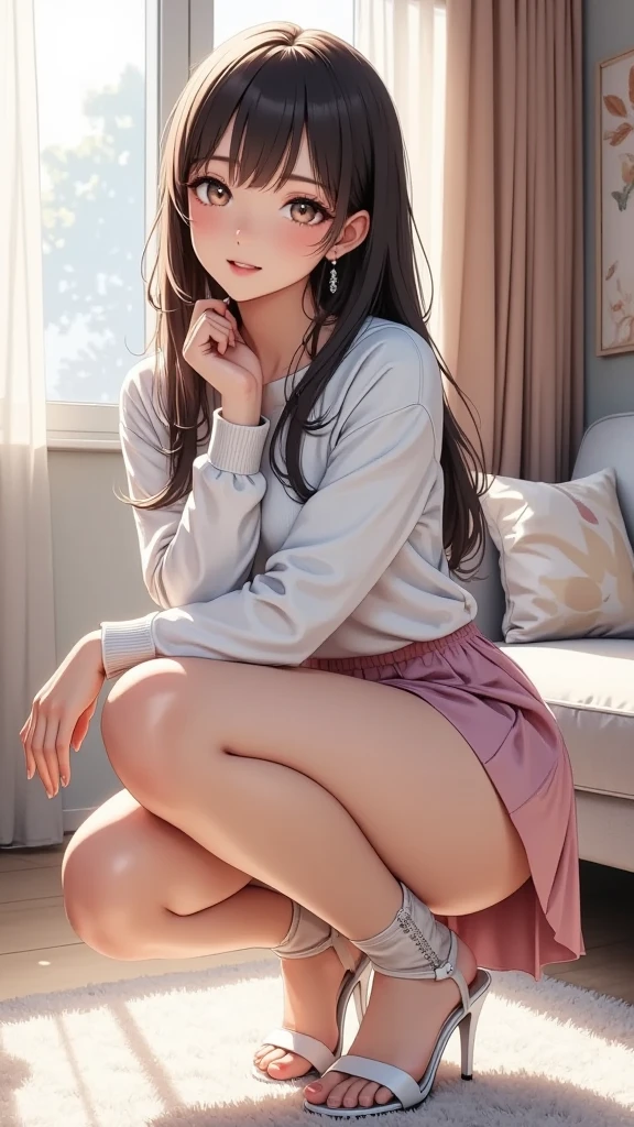 Girl sitting on sofa masturbating。masturbated