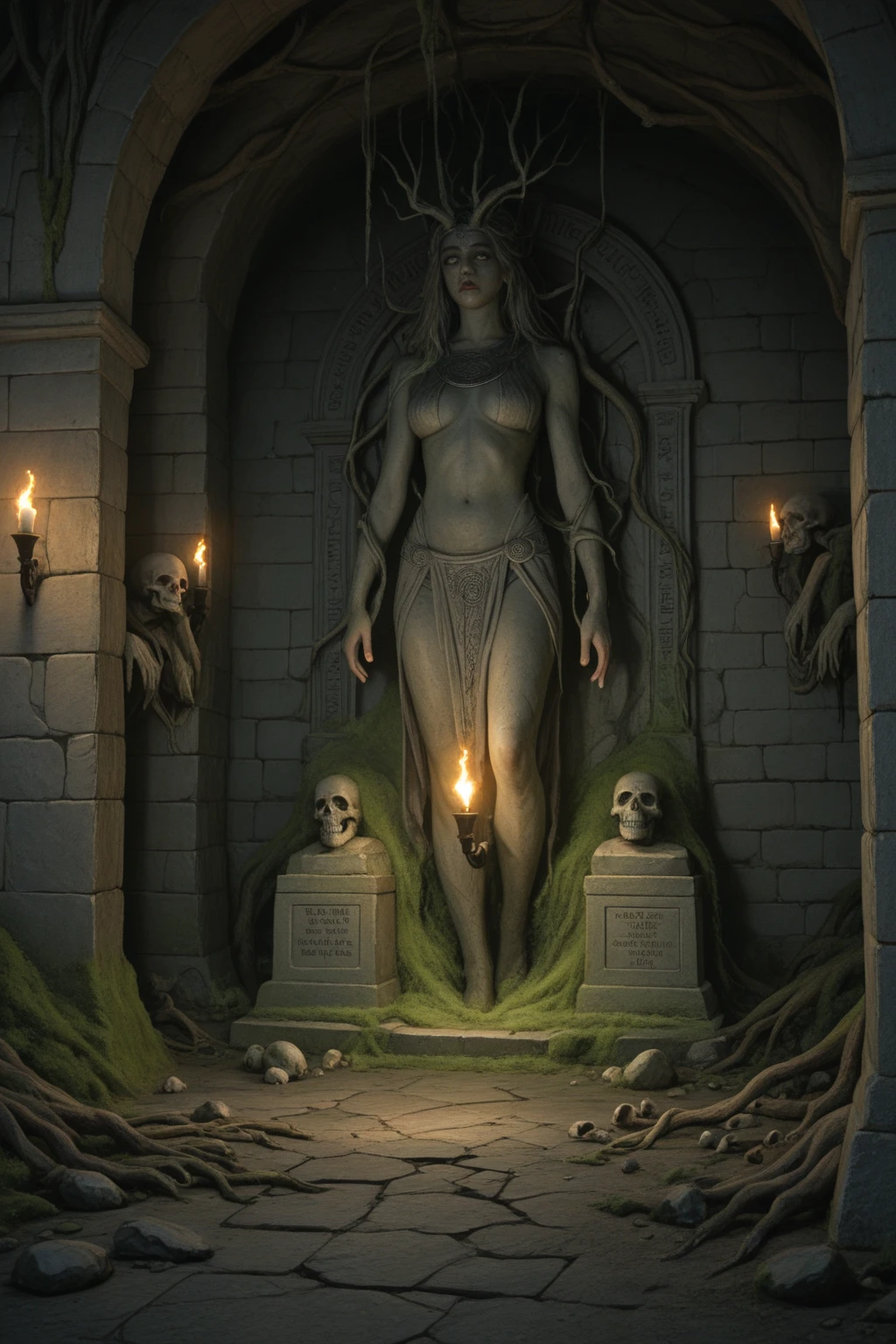 a marble statue of medusa adorned in decorative silver jewelry, standing in a misty (cemetery:1.2) surrounded by gravestones, snake tail, detailed eyes, masterpiece, best quality, intricate detail, absurdres, high detail RAW color Photo, highly detailed, harsh lighting, cinematic lighting, contrast, hard light, gigapixel, 8k resolution, cinematic, octane render, unreal, high definition, 8k uhd, professional lighting, photon mapping, radiosity, physically-based rendering, award-winning photography, backlight, ray tracing, cinematic lighting