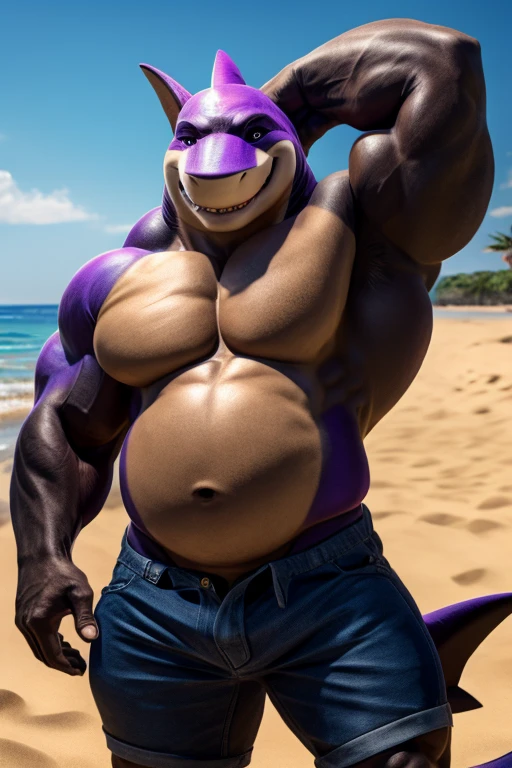 uploaded on e621.net, best quality, masterpiece, anthro, dragon, adult, old, ((solo)), seaside, muscles, buff, tall, standing, wearing ((black pants)), detailed eyes, photorealistic, ((black body)), ((purple pectorial muscles)), ((purple abs)), towel wrapped around neck, yellow eyes, looking pleasured, (long tail), (correct anatomy), (high detail, 3D rendering, shading), looking at viewer, soft smile, by kaynine, chunie, darkgem