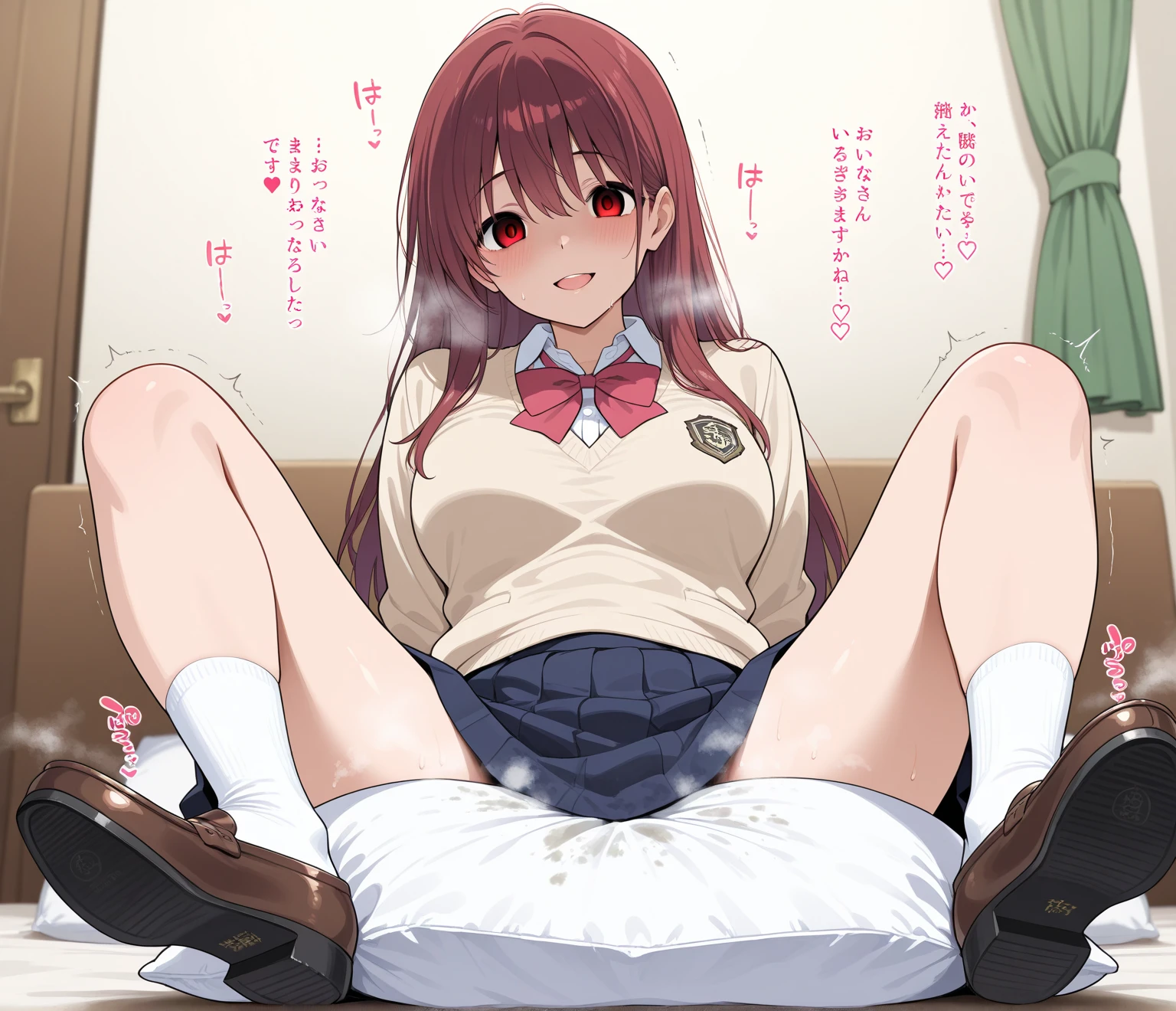 Futano Nakano(The Bride of Fifths)、1girl in, masterpiece、top-quality、{NSFW}, pissing, {vagina}, toilet, pubick hair、open legs, Ikiki、Shy、window、huge tit、Angry、skirt off, blue-sky、