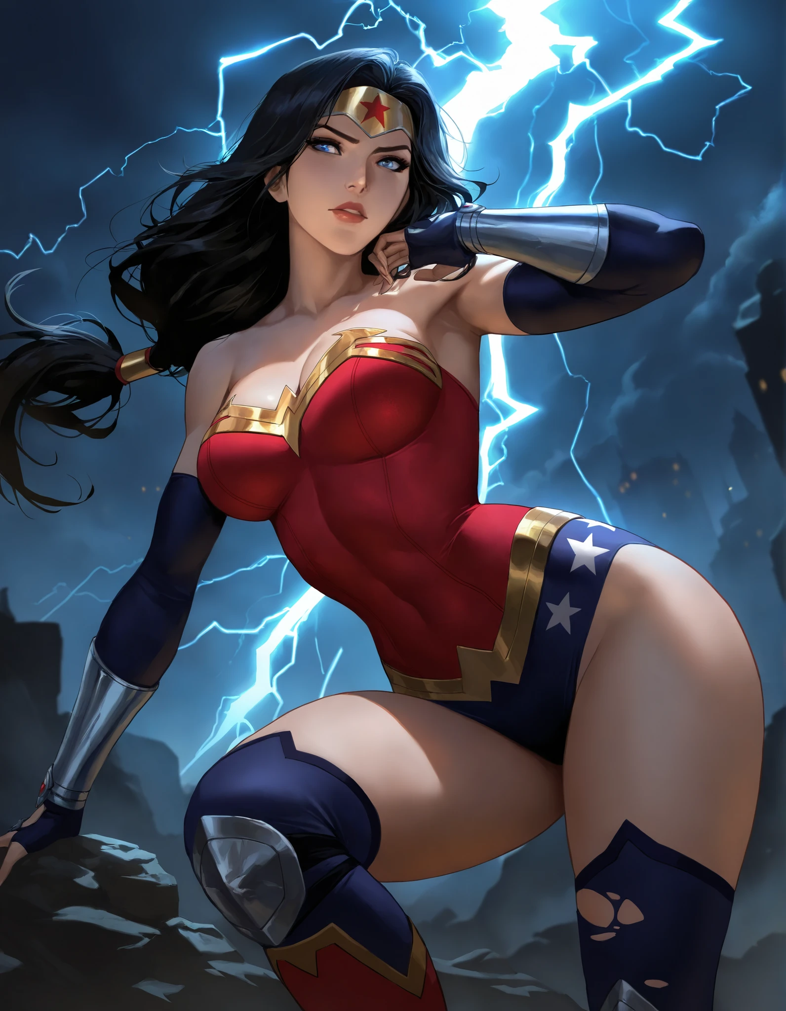 Gal Gadot as Wonder Woman， Giant octopus tentacles，entangle， huge breasts, Huge ass, plump body