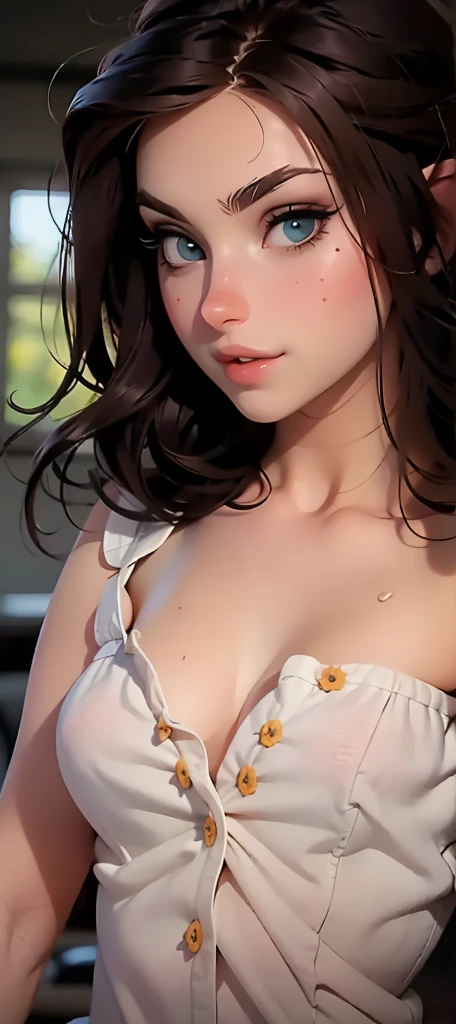 One very beautiful brunette,((tongue face:1.5, open mouth:0.9)), college girl, very gorgeous body,(((medium breasts, undressing, nude breast:1.8, nude, striptease, view from above, pov blowjob, kneeling, ahegao, tongue face))), big and green eyes, lipstick, eyelash,(in the kitchen, sexy nurse outfit, cleavage, black and white clothes, micro skirt, sexy black high sock)