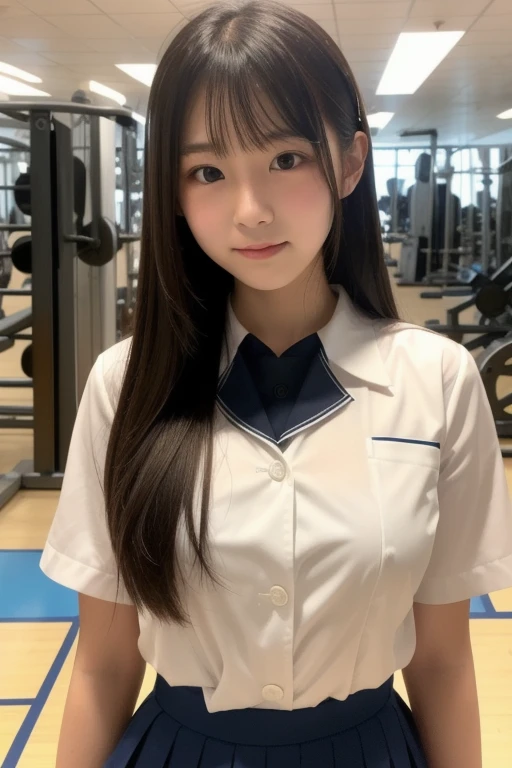 Photo quality,Masterpiece,Realistic,(Cute 16 year old Japanese sister:1.9),(Detailed young face:1.9),(Very embarrassed look:1.9),(Sit with your legs apart,Thin legs:1.9),(Seducing a man at the gym:1.9),(Cute high school girl outfits:1.9),((Droopy eyes:1.9)),((Body type of a 16 year old girl,Small Tits:1.9)),(Cute school girl hairstyle:1.9),((Skinny Legs)),Very pale skin,Show your forehead,Detailed body,Detailed hands,No makeup