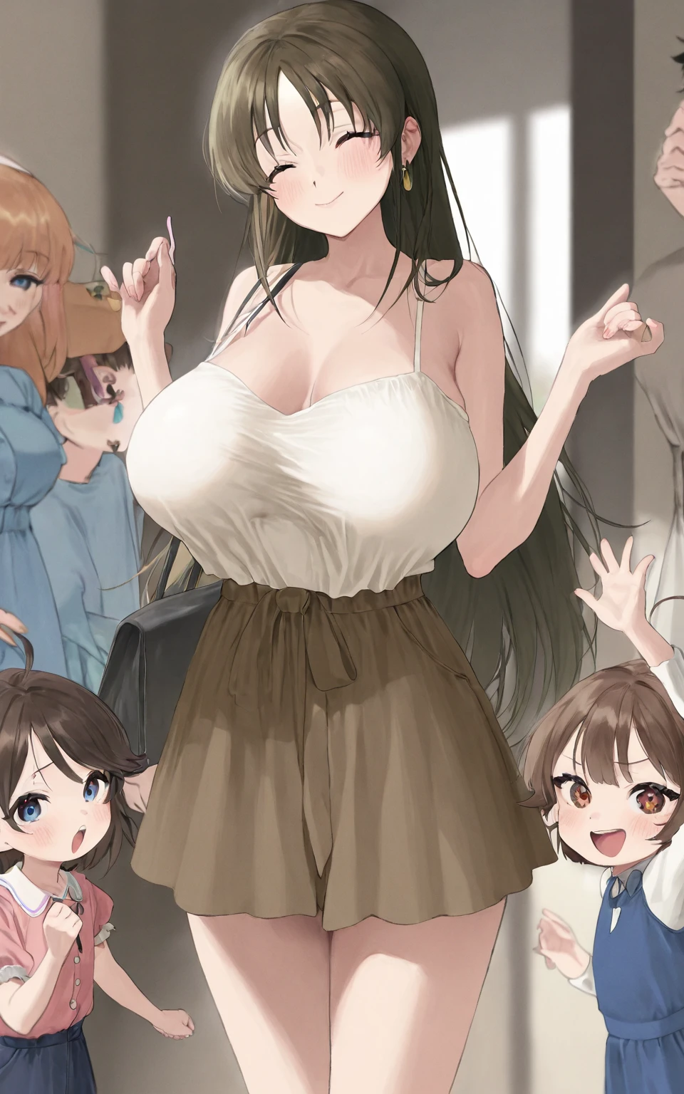 anime、woman、40歳woman、Mother of one 、Big Breasts、Cleavage、Red cheeks、Uplifting、Adult、sexy、Light pink babydoll camisole、Panties、No bra、Staring at the audience、Ask for an audience、Very smile