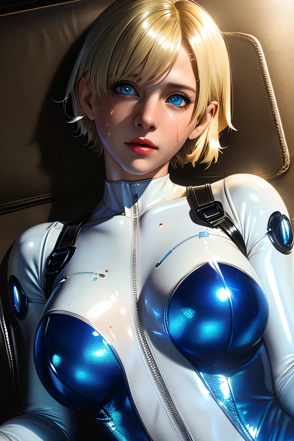 cinematic still Uzaki_Hana, blue_eyes, short_hair, grey_hair, large_breasts, friendly smile, shiny blue and white latex Evangelion plugsuit with glowing elements, ((muscular abs, muscular arms)), athletic body, perfect breasts, thin waist, sitting on a bench in a park with spectacular city view, looking at viewer, subtle friendly smile, light reflections, detailed face, masterpiece, best quality, highres, absurdres, ultra detailed, pretty eyes, semi realistic . emotional, harmonious, vignette, 4k epic detailed, shot on kodak, 35mm photo, sharp focus, high budget, cinemascope, moody, epic, gorgeous, film grain, grainy, (masterpiece), (best quality), (ultra-detailed), Uzaki_Hana, blue_eyes, short_hair, grey_hair, large_breasts, friendly smile, shiny blue and white latex Evangelion plugsuit with glowing elements, ((muscular abs, muscular arms)), athletic body, perfect breasts, thin waist, sitting on a bench in a park with spectacular city view, looking at viewer, subtle friendly smile, light reflections, detailed face, masterpiece, best quality, highres, absurdres, ultra detailed, pretty eyes, semi realistic, illustration, disheveled hair, detailed eyes, perfect composition, moist skin, intricate details, earrings, by wlop, Uzaki_Hana, blue_eyes, short_hair, grey_hair, large_breasts, friendly smile, shiny blue and white latex Evangelion plugsuit with glowing elements, ((muscular abs, muscular arms)), athletic body, perfect breasts, thin waist, sitting on a bench in a park with spectacular city view, looking at viewer, subtle friendly smile, light reflections, detailed face, masterpiece, best quality, highres, absurdres, ultra detailed, pretty eyes, semi realistic, fine artistic, inspiring, beautiful atmosphere, sharp, extremely aesthetic, intricate, highly detail, futuristic, inspired, vibrant, luxurious, amazing background, epic composition, professional, awarded, winning, cute, inspirational, illuminated, cinematic, incredible
