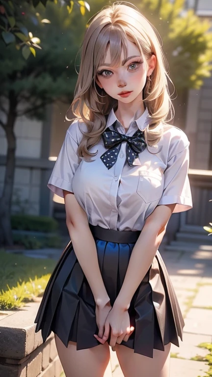 beautiful girl, cute, blue eyes, twin tail, blonde, black skirt, sexy underwear, teen, not breast , tiny breast, small breast, knee-socks, wet shirt, blush, blush face, young, little girl , full body