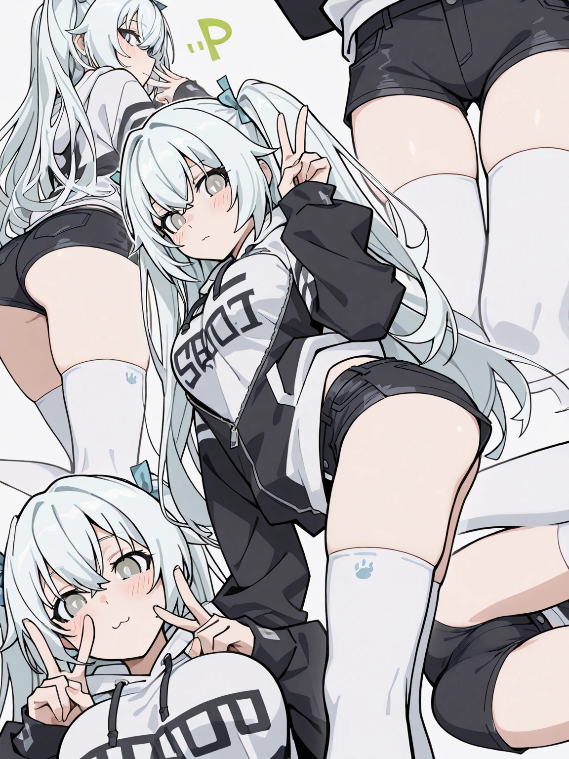 masterpiece,best quality,ultra detailed,8k,kawaii,cute,loli,8 years old,masterpiece,best quality,ultra detailed,8k,kawaii,cute,loli,8 years old,flat chest,silver hair,long hair,straight hair,hair between eyes,green eyes,smile,teeth,school swimsuit,black coat,double_v,Peace Sign,simple_background,Close-up,standing,