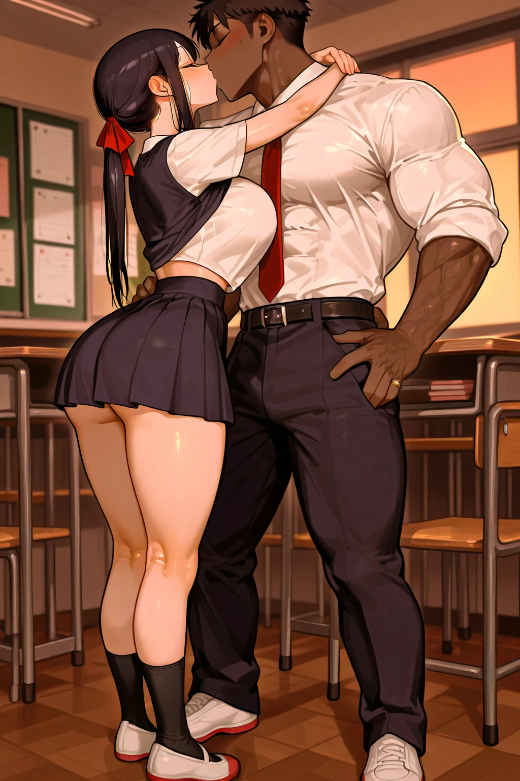 ,(beautiful profile),{perfect anatomy},((beautiful face:1.1))((1girl, 1 black man, kiss, old, groping:1.6)), ((looking at viewer:1.3)).
(masterpiece, highest quality:1.3), (Very detailed), {shape, Studio Light, Picturesque}, [Best Shadow],
break
(KonishiCSA)_(ShizumaCSA),
break
(Perfect Anatomy), (Symmetrical eyes, Beautiful Eyes), (Sharp eyeliner, Beautiful Face), (gray eyes),
break
nice hands, Perfect hands, Guido Daniele,
break
1girl, alone,
break
AtlantaKC, (white) long sleeves shirt, (black) suspender skirt, (black) Garrison Cap, (anchor) hair ornaments, (star (symbol)) Earringss, (black) Garter Straps, (black) Thigh straps, (dress) shirt, (high waist) skirt, (single) Earrings, (left side) Earrings,
break,
 ((Fingers are partially missing) gloves, (2 Tone) gloves with (white) return (gray) palm)),
break
(The label text reads "51" written on the Garrison Cap left side:1.3),
break
,( blush, open your mouth, roll your eyes, stick out tongue,)(parted lips),(I close my eyes and feel weak) ,(from behind:1.2)