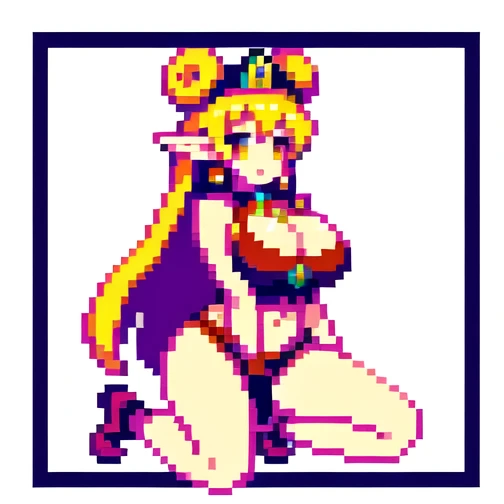 gigantic leg,devil,barefoot,{{lift one leg}},{{very muscular}},{{very gigantic breasts}} ,{{very curvy}} , ,masterpiece , best quality , pixel art , 1 girl ,{full body}, voluptuous ,twintails,blonde hair ,white dress,white background