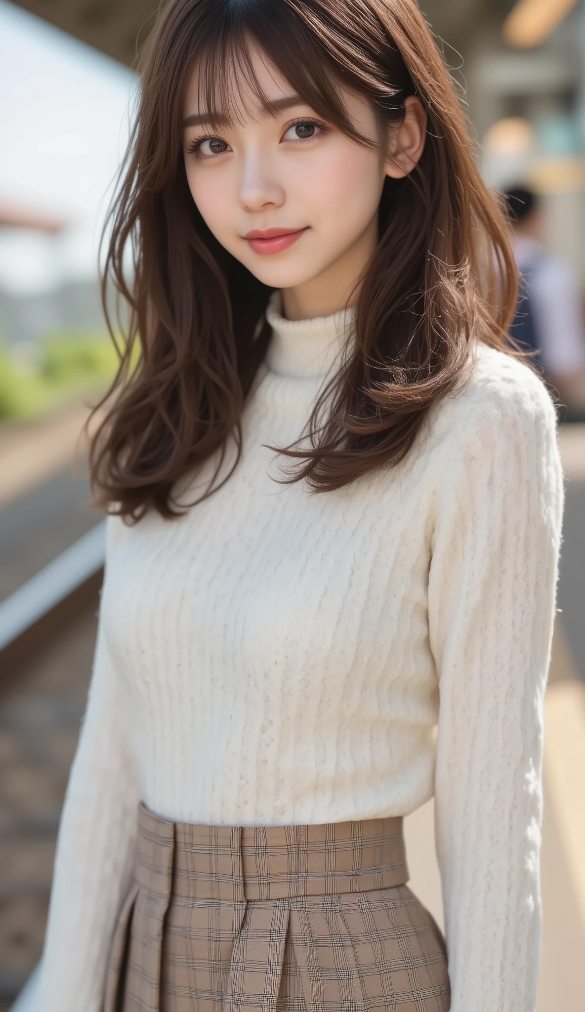 ◆ 神楽坂しおり ― “無邪気とエロさが同居する、愛され体質”

駅のホームに現れたその子は、
“女の子”という単語をまるごと具現化したような存在だった。

明るめのミルクティーベージュの巻き髪。
ゆるくふわっと肩にかかっていて、ところどころ遊んだ毛先が
顔まわりにやさしく落ちている。

前髪は薄めに流して、瞳の上でぴたりと止まっていた。
そこからのぞく目は、クリっと丸く、うるんで見える黒目。

視線が合うと――
「えっ？あ……センパイ、ですよね？」
って、ぱっと笑顔がはじける。

笑うと、頬がぽっと赤くなる。
口角がきゅっと上がって、
前歯がちらりと見える感じが、なぜか無防備で可愛い。

⸻

服装は、ナチュラル系カジュアル。
白のニットに、チェック柄のフレアスカート。
胸元はほんのりふくらみがわかるくらいで、
ニットがふわっと体のラインに沿って揺れる。

だけど――近づくとわかる。
華奢な肩、細いウエスト、
そこから意外なほど丸みを帯びたヒップライン。

下半身のボリュームが隠しきれず、
動くたびにスカートが軽く揺れて、
そのたびに“柔らかそう”という妄想をかきたてられる。

⸻

「ごめんなさい、私ちょっと方向音痴で……
この電車、合ってますか？」

そう言ってスマホを見せながら、
ほんの数センチ、体を近づけてくる。

香るのは、ほんのり甘いフローラルのボディミスト。
子犬のような目で見上げられて、
断れる人間なんてたぶん、いない。

⸻

あどけなさと女の体。
天然と計算の狭間に立つ、魔性の小悪魔。

それが、神楽坂しおりだった。