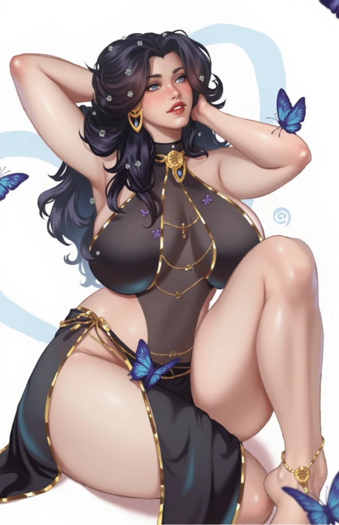 (masterpiece, top quality, best quality, official splash art, beautiful and aesthetic:1.2), (1girl:1.3), (fractal art:1.3), sexual teasing, open legs, legs spread wide open, busty, curvy hips, sheer transparent bodysuit, skimpy, cameltoe
