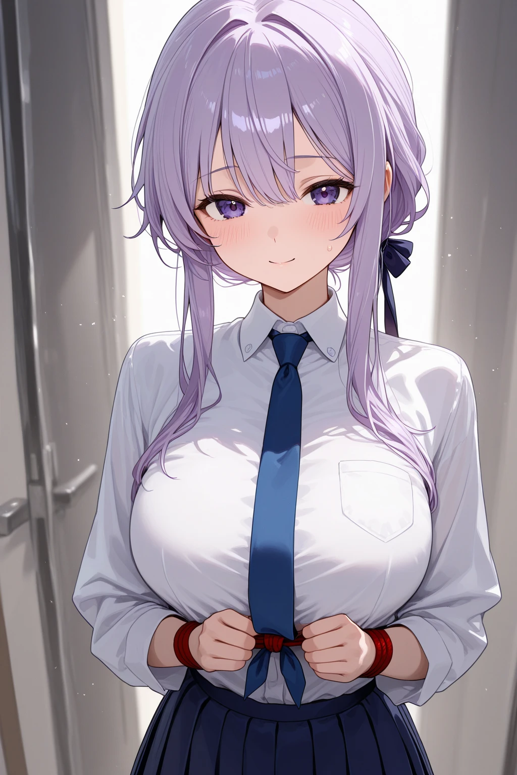 (extremely detailed CG unity 8k wallpaper), (masterpiece), (best quality), (ultra-detailed), (best illustration), (best shadow), ultra-high res, (photorealistic:1.4), 1girl at home, ((very oversize shirt, buttoned shirt, open shirt)), (man shirt), no bra, collarbone, (small breasts:1.2), small, (long hair:1.2), looking at viewer, light smile, upper body, makeup,