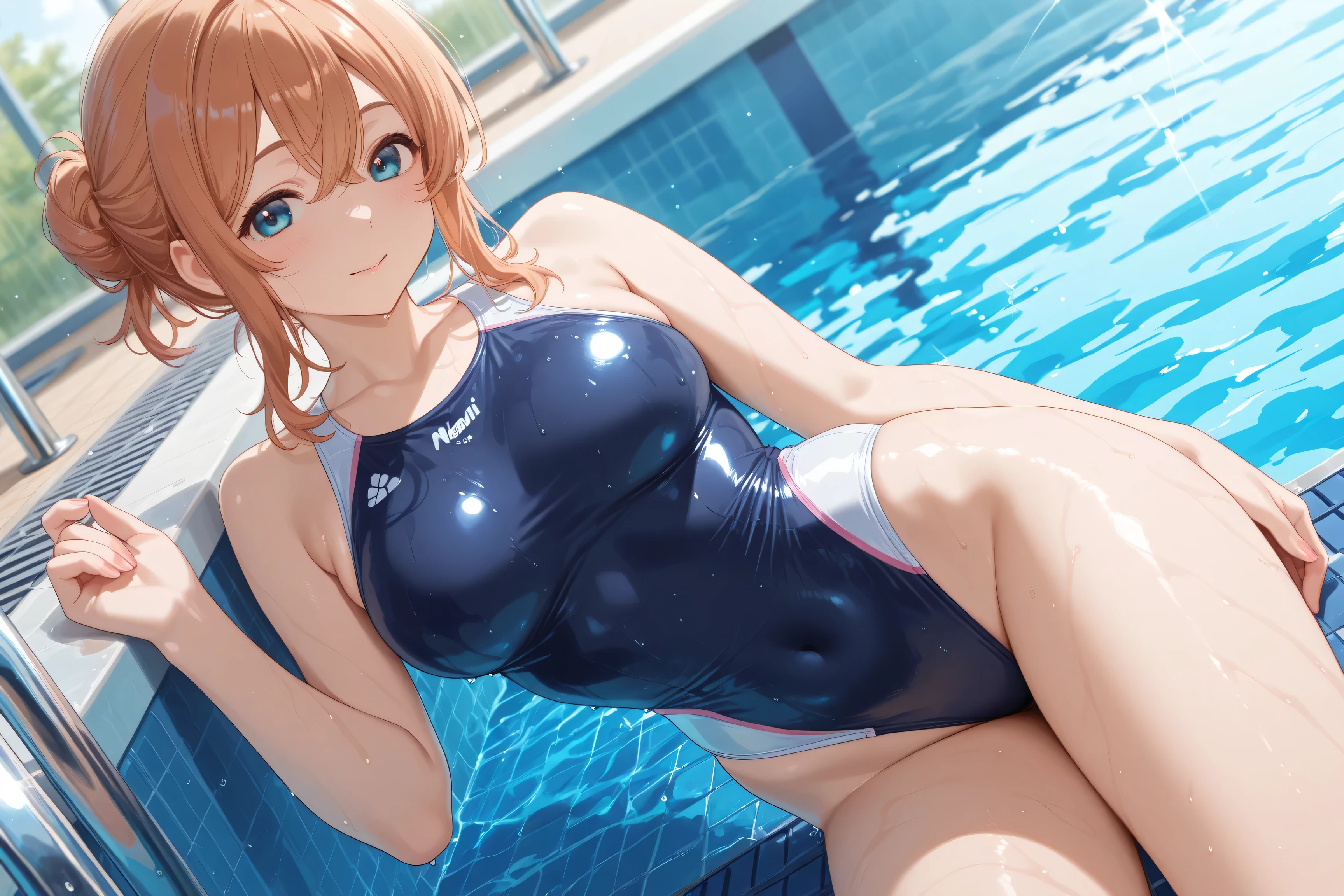 (((1 girl))), lying on the ground by the pool, body underwater, (wear a school swimsuit), (((One-piece swimsuit))), medium breasts, big ass, shiny shin, ((Soap skin)), ((soap Bubbles everywhere)), Bubbles, (((Red hair))), (((short hair))), ((yellow detailed eyes)), WET skin, shiny skin, ((Hands up)), ((belly up)), Skinny body, ((hard nipples)), ((focus on your chest)), High detail, UHD, Masterpiece, Super detail, High details, high quality, Best quality, 8K, A high resolution, anatomically correct, anime style, anime, high detailed eyes, detailed eyes.
