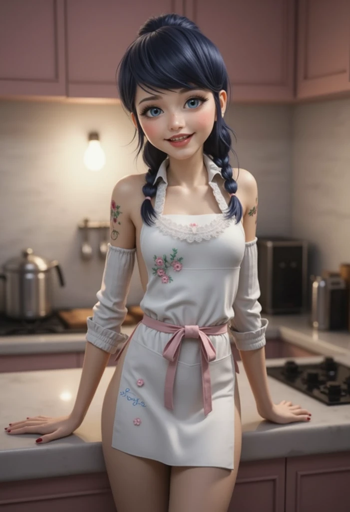 ((best quality)), ((highly detailed)), masterpiece, (detailed eyes, deep eyes), (1girl), dynamic angle, cowboy shot, mlprarity, woman, smile, looking at viewer, ((purple hair)), ((blue eyes)), (((50's polka dot dress))), housewife, pearl necklace, ((apron)), (indoor, kitchen), flashing breasts, ((exposed breasts, nipples)), graceful pose, realistic proportions, woman, cupping breasts, puckered lips, open shirt, rolled sleeves, american face, woman, glamorous, white blouse, pearl earrings, sitting on an easy chair, a line dress, lace lingerie, sexy pose, leaning back, (((??? on breasts))) spreading legs, slim face, realistic proportions, ((((??? facial))))
