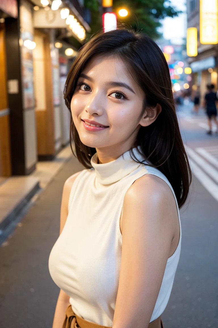 Highest quality,master piece,incredibly absurdres,high resolution,lens flare,a girl, one girl,solo focus,alone,full body,perfect anatomy,8k,a girl, one girl,solo focus,alone,Japanese women,26 years old,Clear,beautiful,Beautiful eyes,Detailed eyes,smile,teeth,handsome short hair(bionde),Large Breasts,Casual Style,The background is the city,one girl