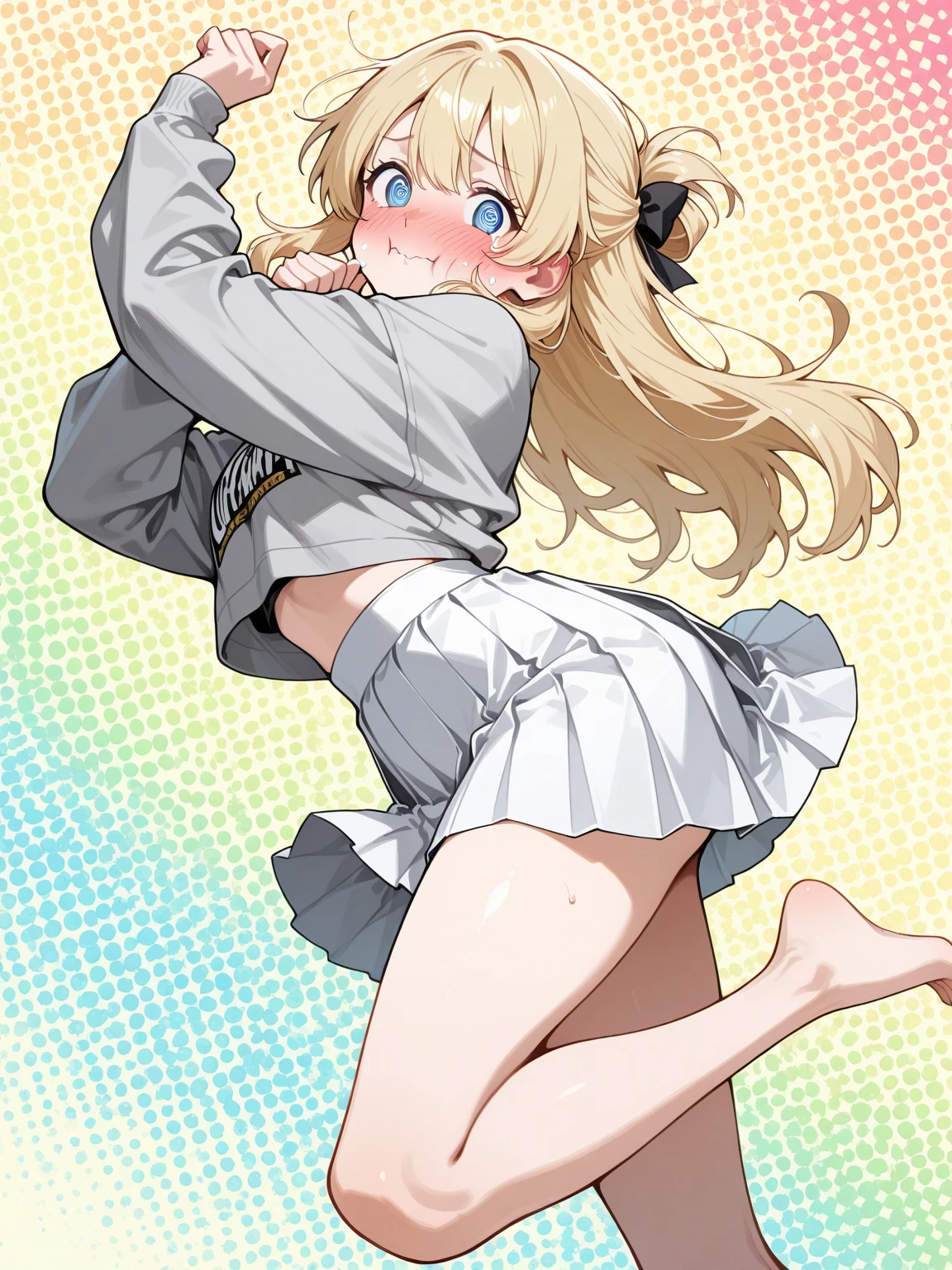 1girl, pretty, wicked smile, hot, sexy, expressive face, expressive eyes, sex, blushing, lewd, taunting, full lips. looking at the viewer, posing for a picture, legs open, small breasts, small hips, small waist, loli, young girl (best quality) (best detail) girl, teasing expression, pouting, full school girl uniform, modestly covered, skirt., blonde hair, bratty., by nyantcha, ThiccWithaQ art style, pigtails, blowing a kiss, not naked, fully covered chest