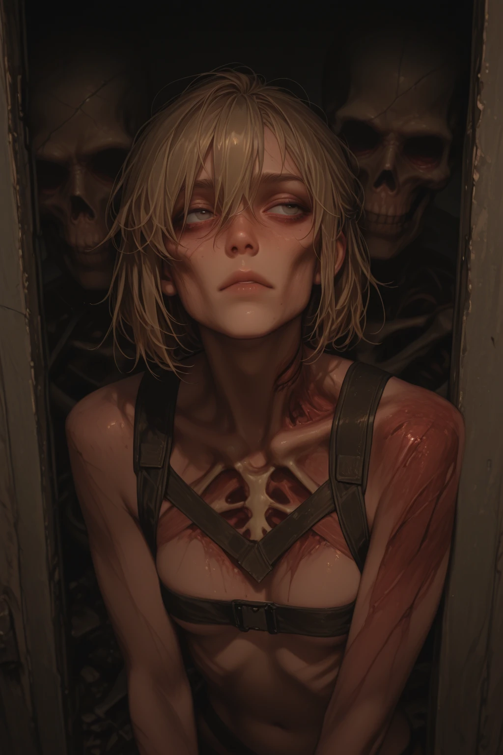 (best qualtiy), (1 man and 1 girl),((tmasterpiece), (the detail: 1.4), 3D, hdr(HighDynamicRange), Ray traching, NVIDIA RTX, Hyper-Resolution, Unreal 5, sub surface scattering, PBR Texture, Post-processing, Anisotropic filtering, depth of fields, Maximum Acutance and Acutance, Many-Layer Textures, Albedo e mapas Speculares, Surface coloring, Accurate simulation of light-material interactions, perfectly proportions, rendering by octane, Two-colored light,Keep your feet open,Soft chest,Fair and tender breasts, largeaperture, Low ISO,White balance,trichotomy,8K raw data,Pink puffiness,NSFW,The kinky is exposed,Cleavage is seductive,exposed bare shoulders,breasts out,Sweaty skin,Be red in the face,(Shot in the breast:1.8),(Transparent clothes:1.6),(attack on titans),(he is wet),(Naked),female titan, der riese, at a forest, Woods in the background, volume fog, The skin, Muscle fibers may be seen, Muscle fibers, eBlue eyes, Green woods,Two giants against each other,Touch each other's breasts,1 Man 1 Woman Giant,make love,Vapors around the body,casting magic,Attack on Titan,Emma Watson(Emma Watson)portrait of,Perfect face,Immaculate face,squatt,