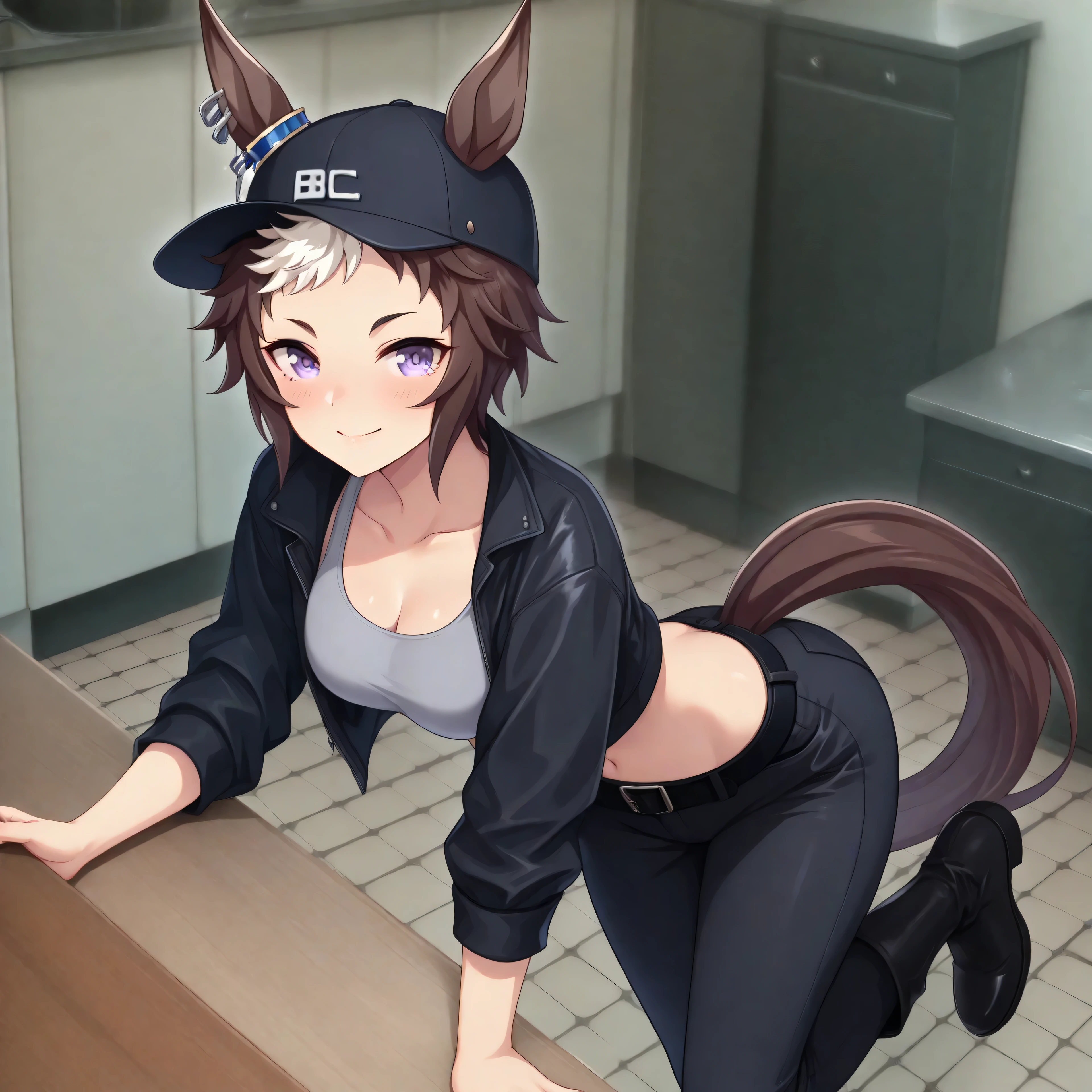 score_9,score_8_up,score_7_up, Lynx, purple fur, purple eyes, anthro, ((long hair)), wavy hair, purple hair, eyeliner, eyelashes, black eyeshadow, furry art, cheeks tuft, shoulder tuft, male focus, femboy, tactical gloves, one fang, kemono, shota, fluffy neck, icon portrait, claws, black nails, arm warmers, :p, frown, cyberpunk jacket, evil smile, neon, cyberpunk glases, cyberpunk earphones, navel, helmet, (goggles), crotch tuft, ((military vest)), belt, (holster), leg warmers, pink clothes, 3d, blender software, (shorts), nipples, solo focus, soft body, soft body, down zipper, penis, foreskin, penis focus, sitting on knees, (penis over head), penis on face, licking backsack, (licking testicles), licking balls, looked pleasured, open mouth, looking the penis, tongue out, (caressing testicles), handjob, testicles over eyes, looked pleasured, wet hair, sweaty, tired,