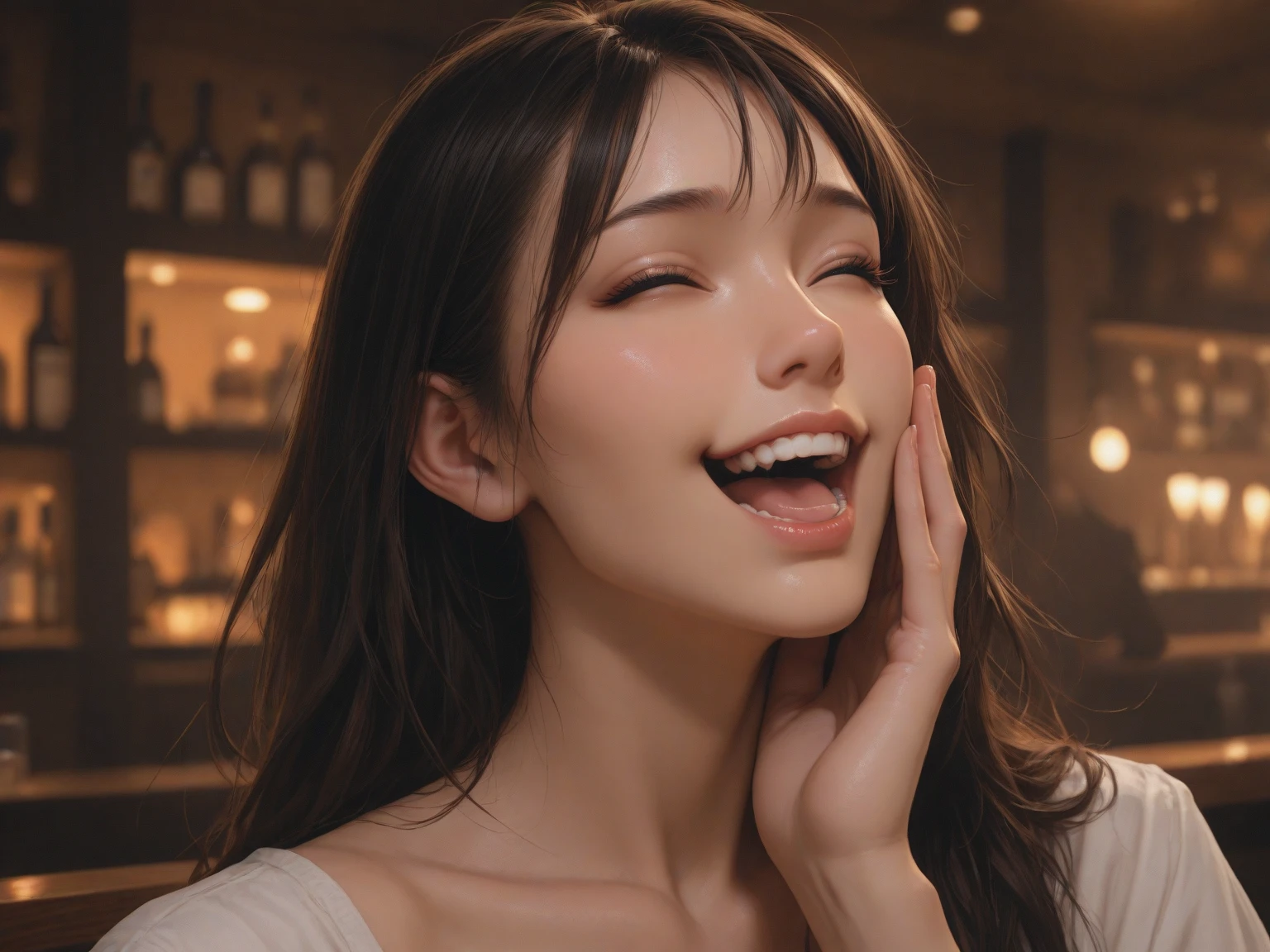 ((((upper body shot))))),((((())))),(((()))),(((sagging ))),Ultra-high resolution,big eyes,Japanese,(forehead),(a girl),(1 girl),((17 years old)),((cute)),pretty,earring,((facing at viewer)),grin