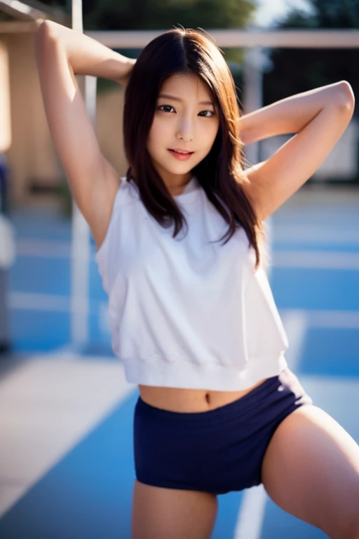 Panties visible through the skirt, Japan Cheerleaders, gros-plan, Photo, Big breasts, sixteen years old, Young face, Pretty Face, Raw photo, Best Quality, High resolution, (masutepiece), (Photorealistic:1.37), Professional Photography, Sharp Focus, nffsw, 8K resolution, Intricate details, depth of fields, Highly detailed CG Unity 8k wallpaper, Front light, NSFW, femele, girl, beautiful supermodel, Smile, slender, (Vibrant poses:1.3), Back view, thighs thighs thighs thighs, It's wet, Taken from the ground