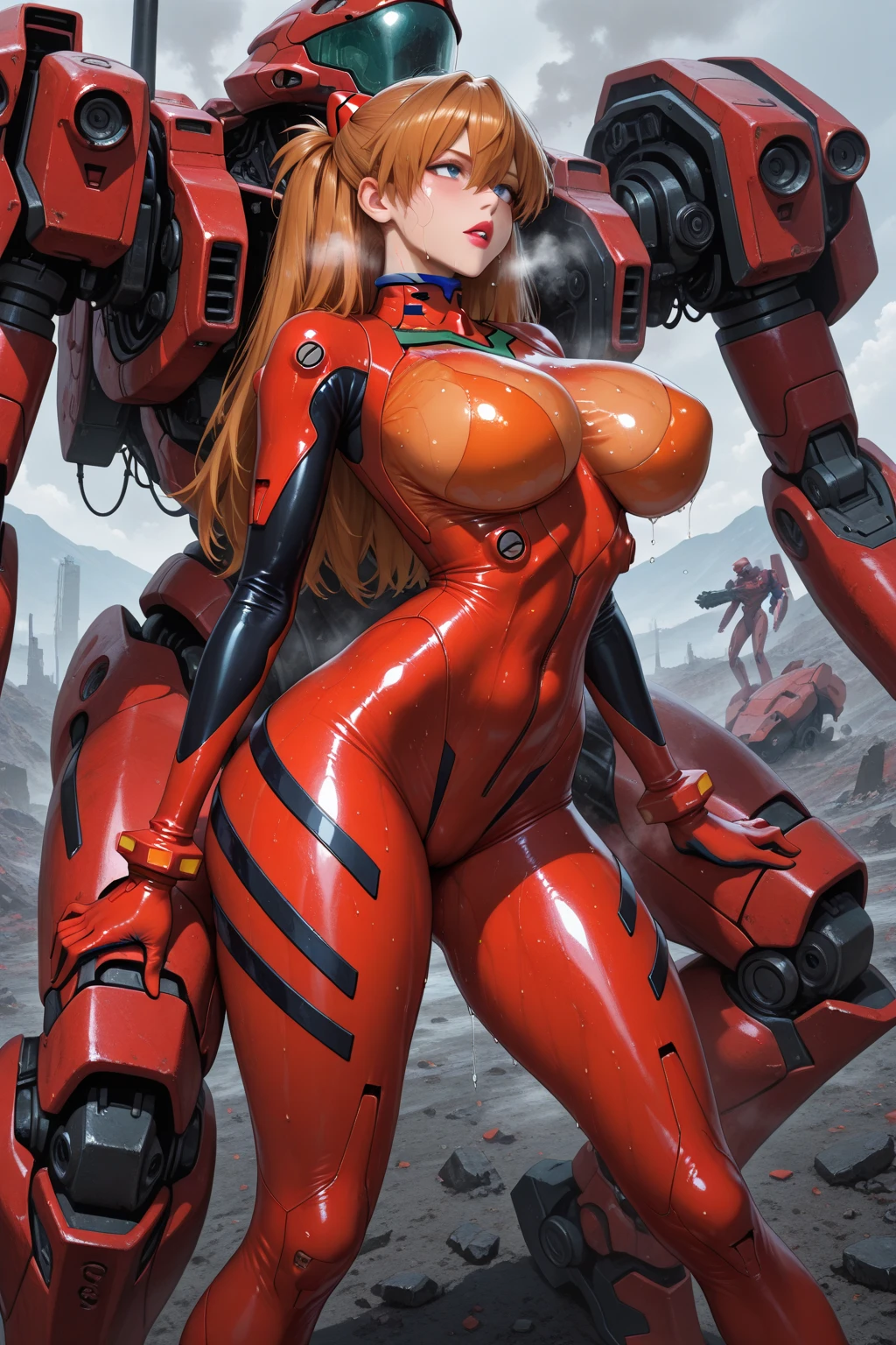 gorgeous megan fox, katy perry, kate upton with golden short red and green hair in pigtails, close up 2 girls (((red and yellow mecha suits with glowing lights sitting on futuristic space bike ))) dark makeup,blue eyes,(((smiling at camera))),freckles, beautiful girl, (((very large breasts)),ultra detailed,realistic, fantasy art, amazing lighting, space ship background at night with neon lights, amazing lighting